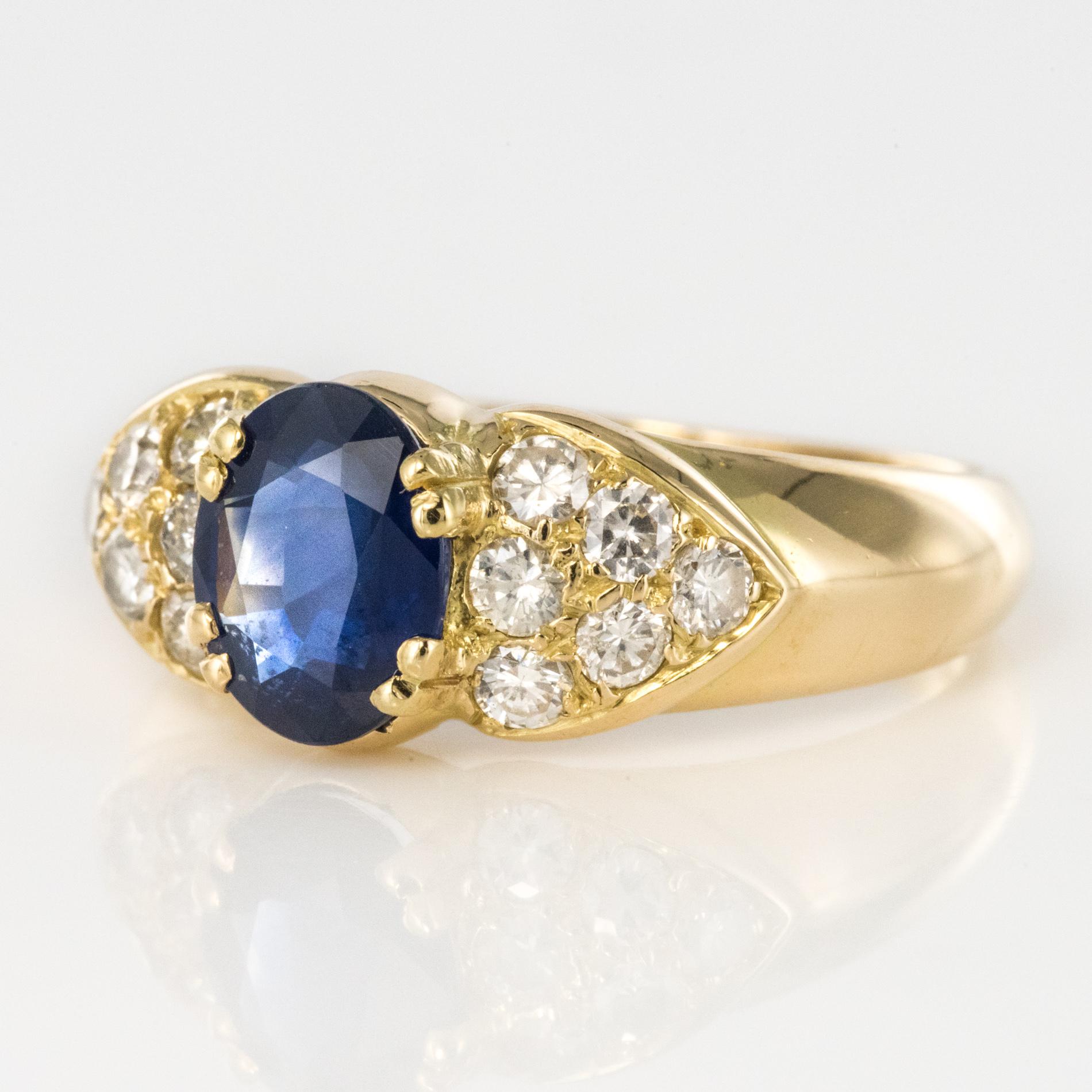 Oval Cut Modern Sapphire Diamond Yellow Gold Bangle Ring