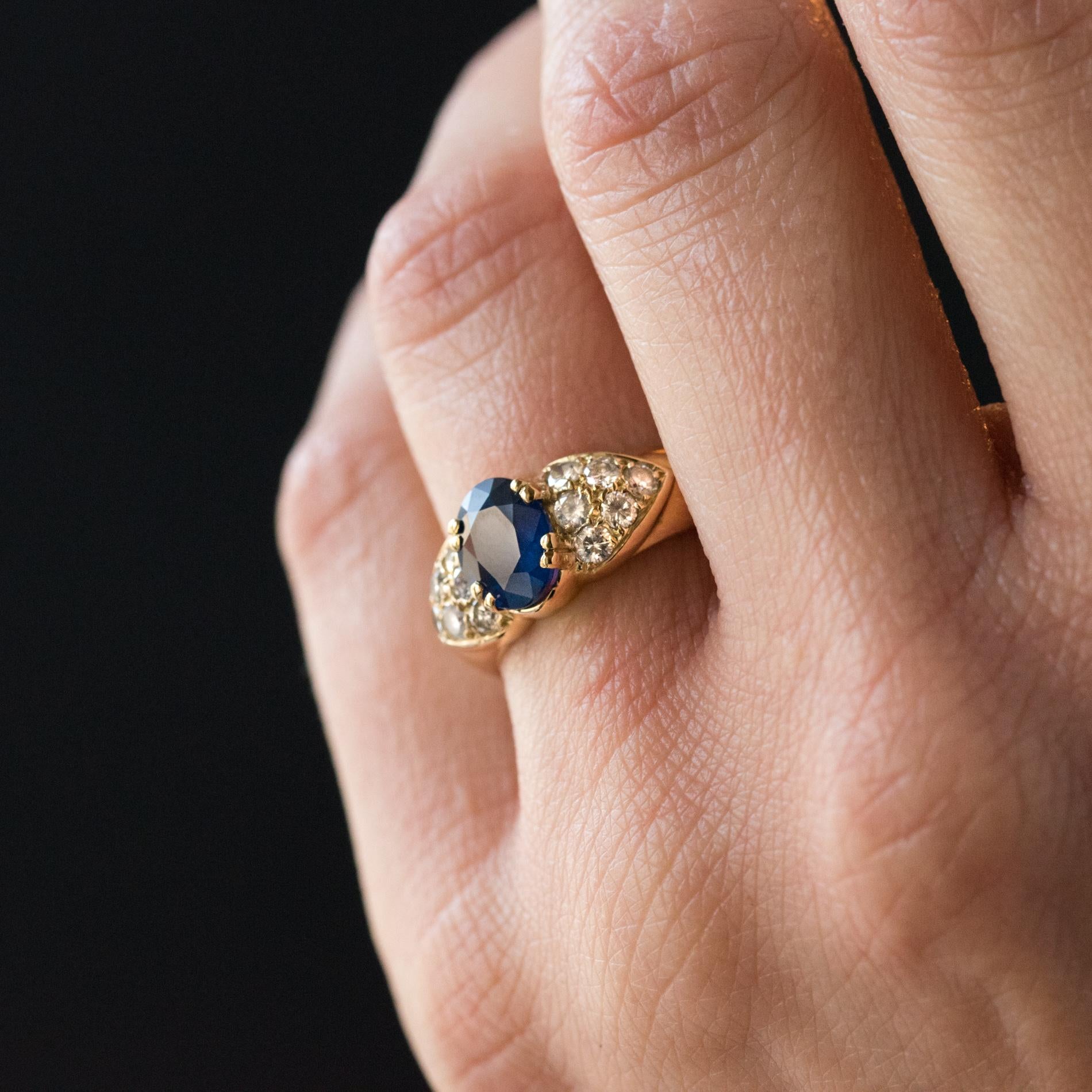 Women's Modern Sapphire Diamond Yellow Gold Bangle Ring