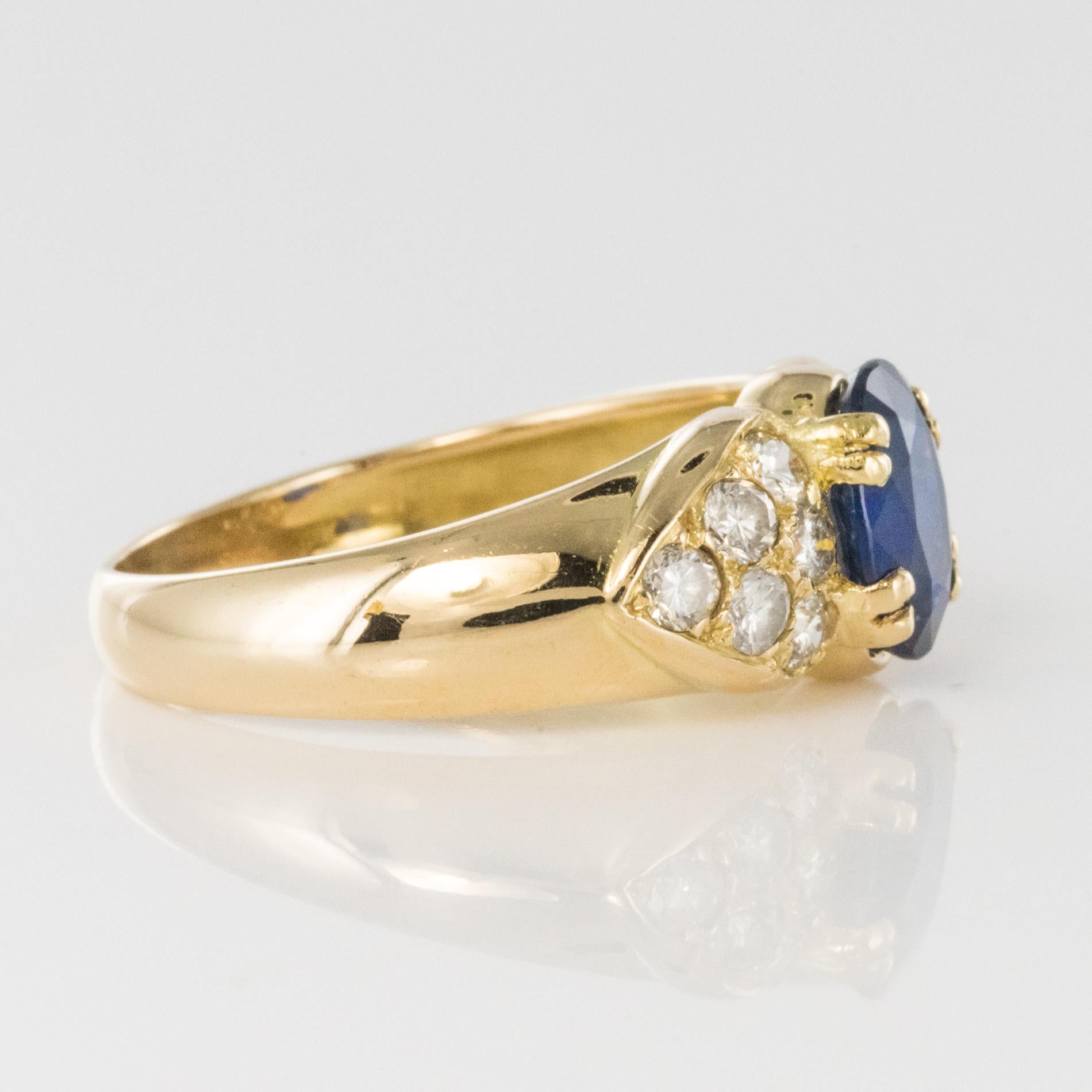 Modern Sapphire Diamond Yellow Gold Bangle Ring 1