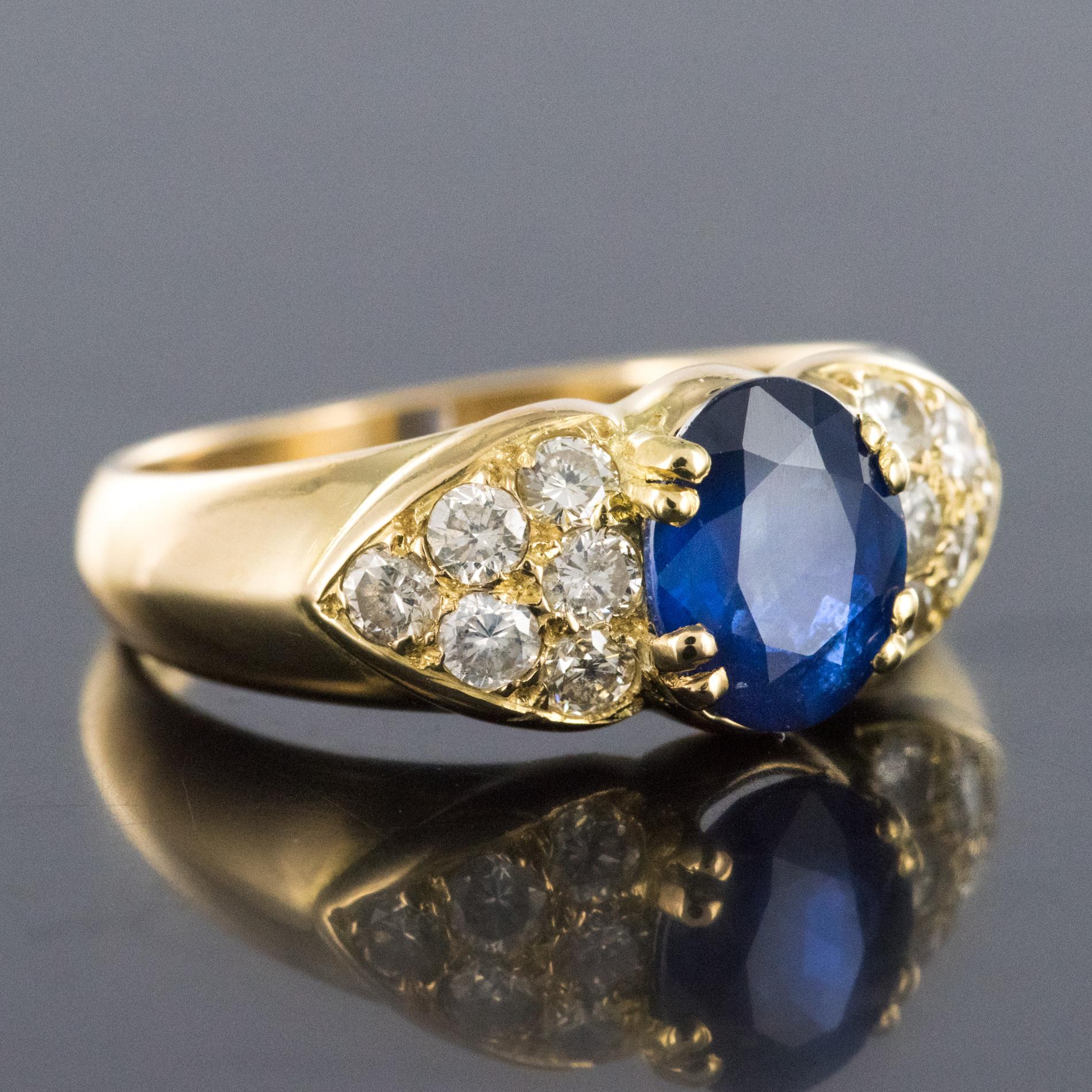 Modern Sapphire Diamond Yellow Gold Bangle Ring 4