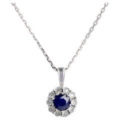Moderno Collar Colgante Margarita Zafiro Diamantes Oro Blanco 18 Kilates