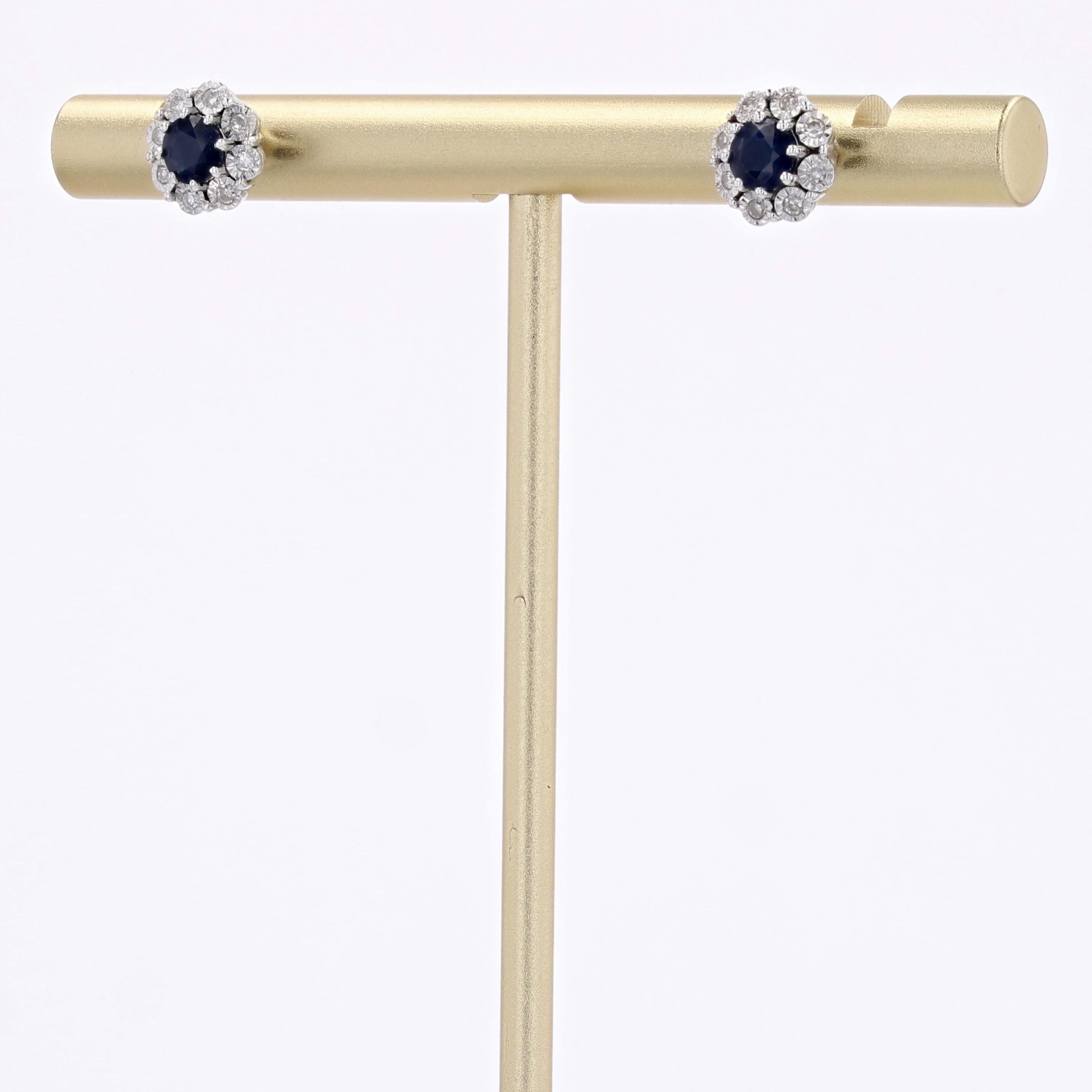 Women's Modern Sapphire Diamonds 18 Karat White Gold Daisy Stud Earrings