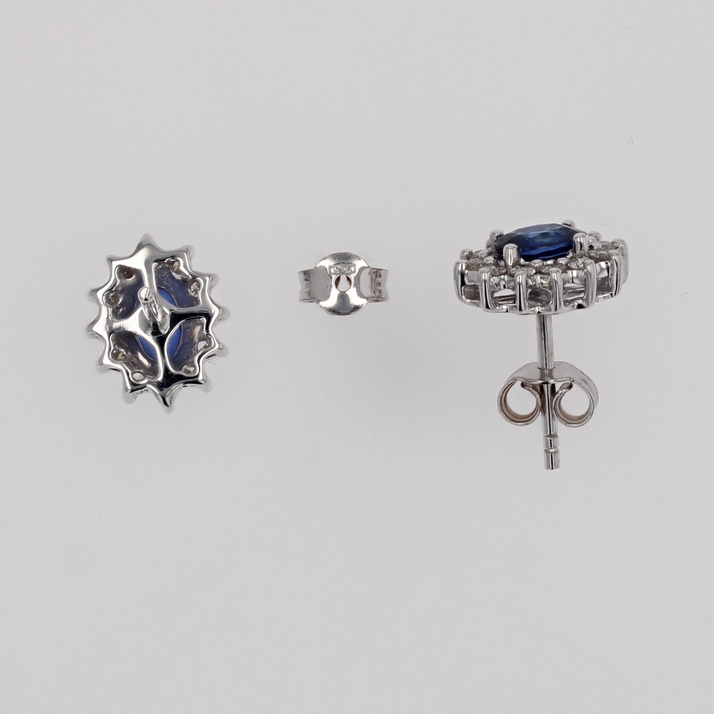Modern Sapphire Diamonds 18 Karat White Gold Daisy Stud Earrings For Sale 2