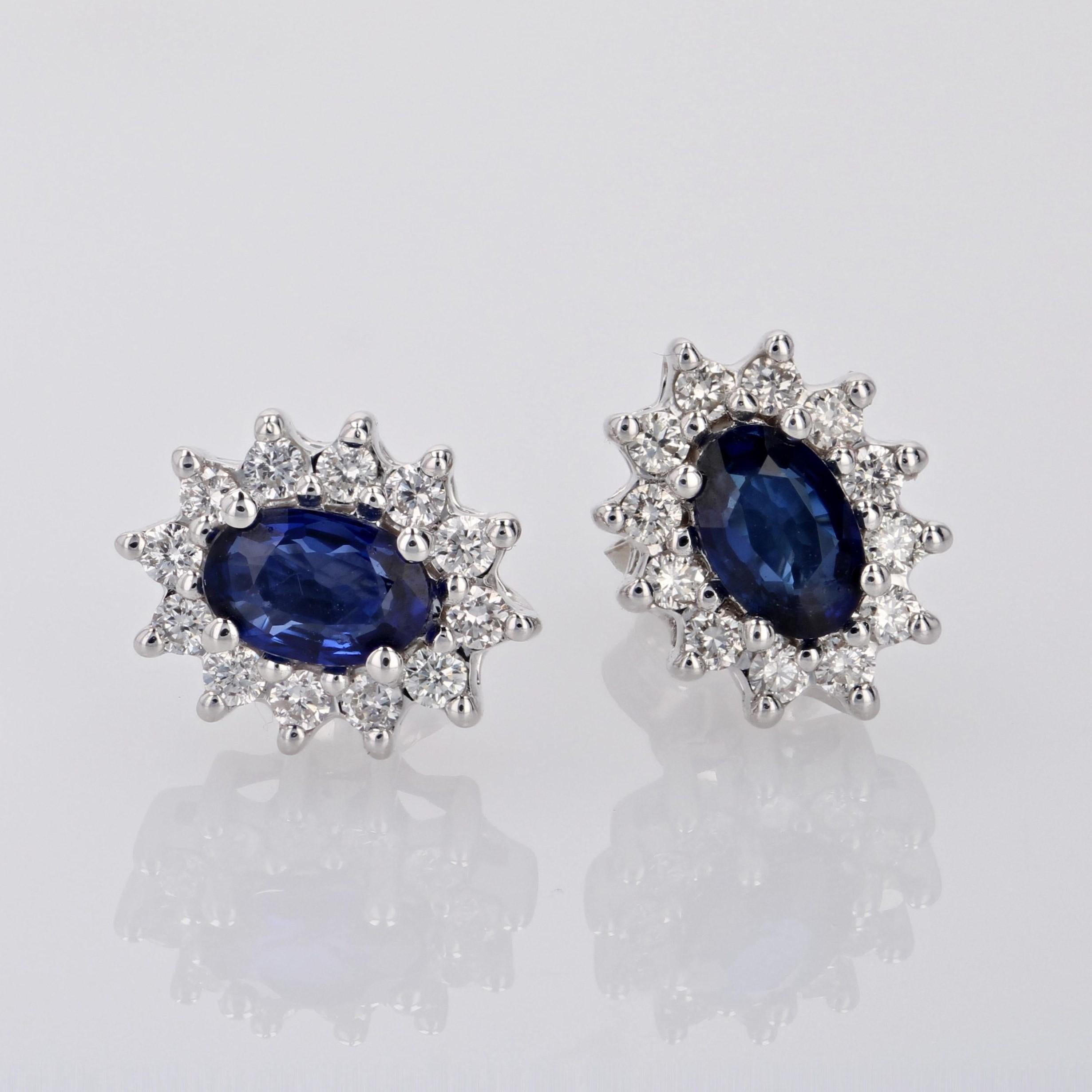 Modern Sapphire Diamonds 18 Karat White Gold Daisy Stud Earrings For Sale 4