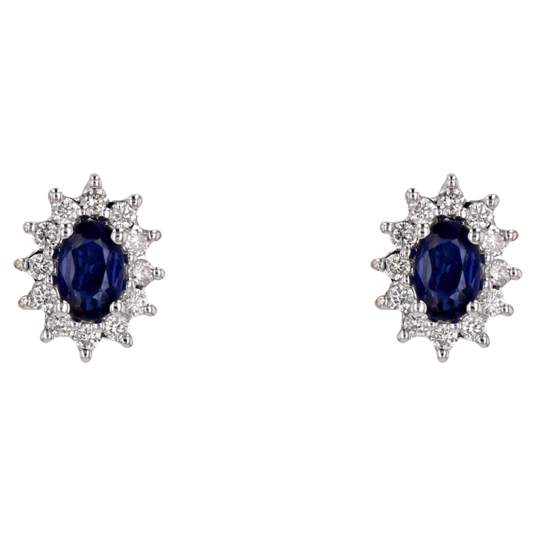 Modern Sapphire Diamonds 18 Karat White Gold Daisy Stud Earrings For Sale