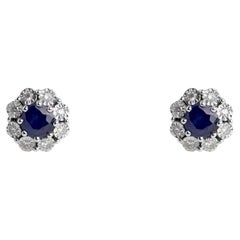 Modern Sapphire Diamonds 18 Karat White Gold Daisy Stud Earrings