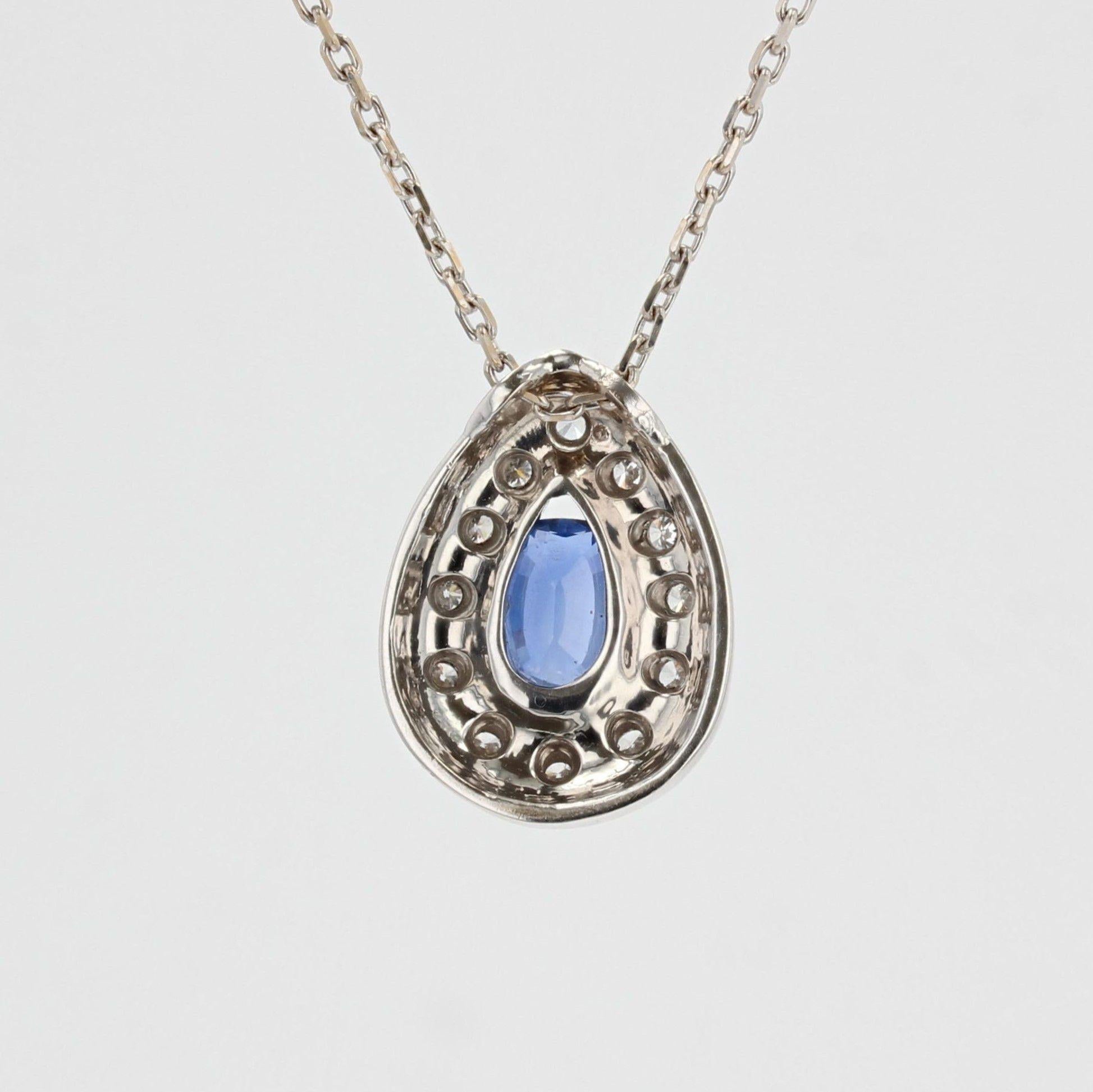 Modern Sapphire Diamonds 18 Karat White Gold Drop Pendant Necklace For Sale 5