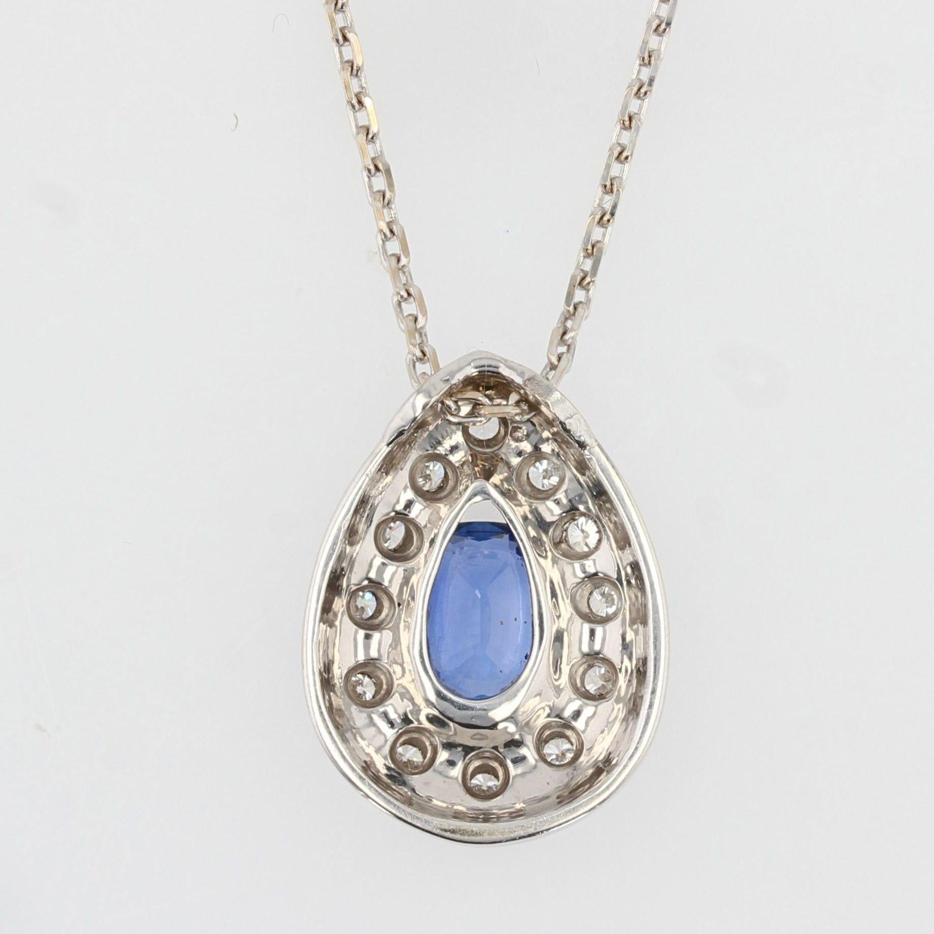 Modern Sapphire Diamonds 18 Karat White Gold Drop Pendant Necklace For Sale 8