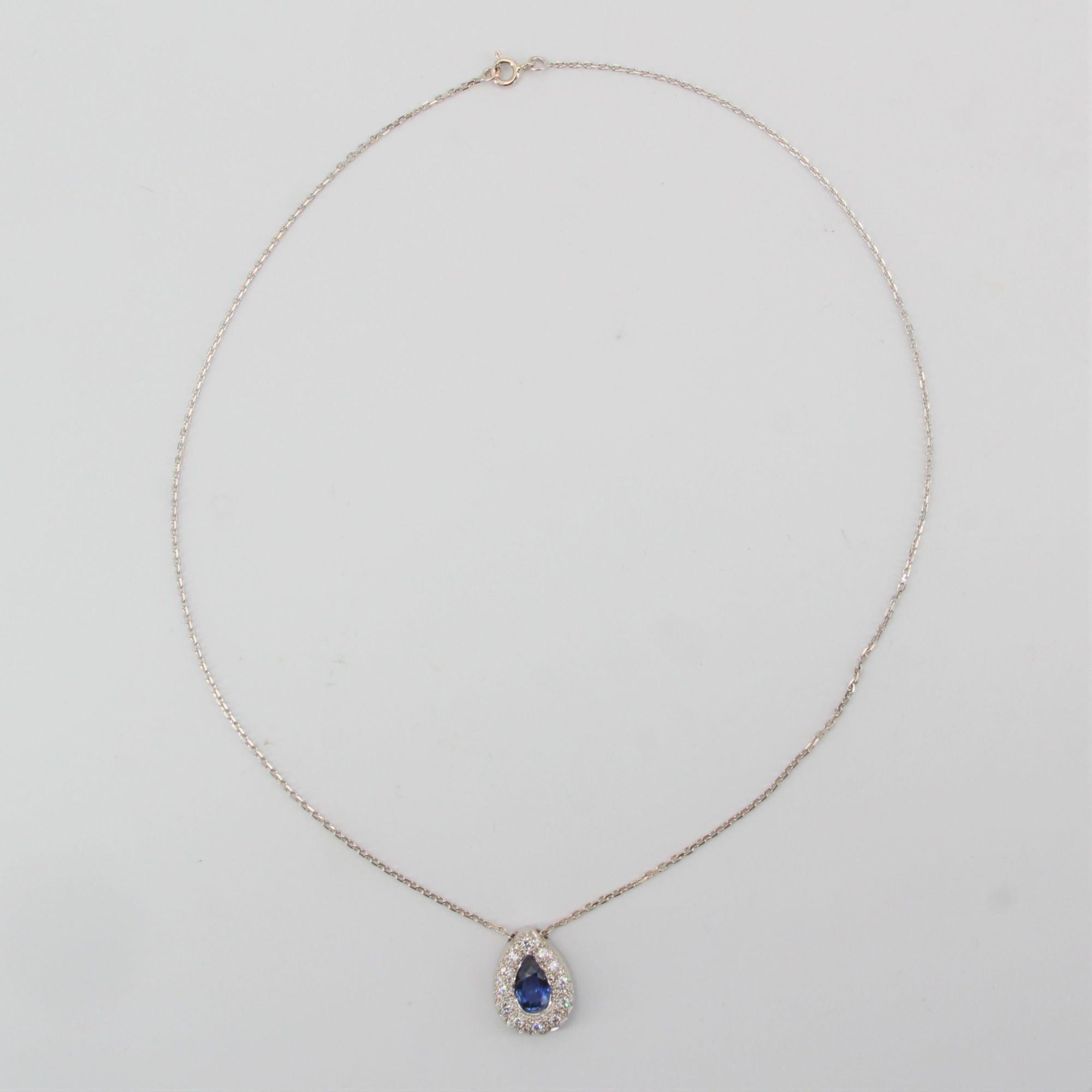Modern Sapphire Diamonds 18 Karat White Gold Drop Pendant Necklace For Sale 12