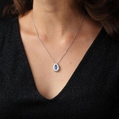 Modern Sapphire Diamonds 18 Karat White Gold Drop Pendant Necklace