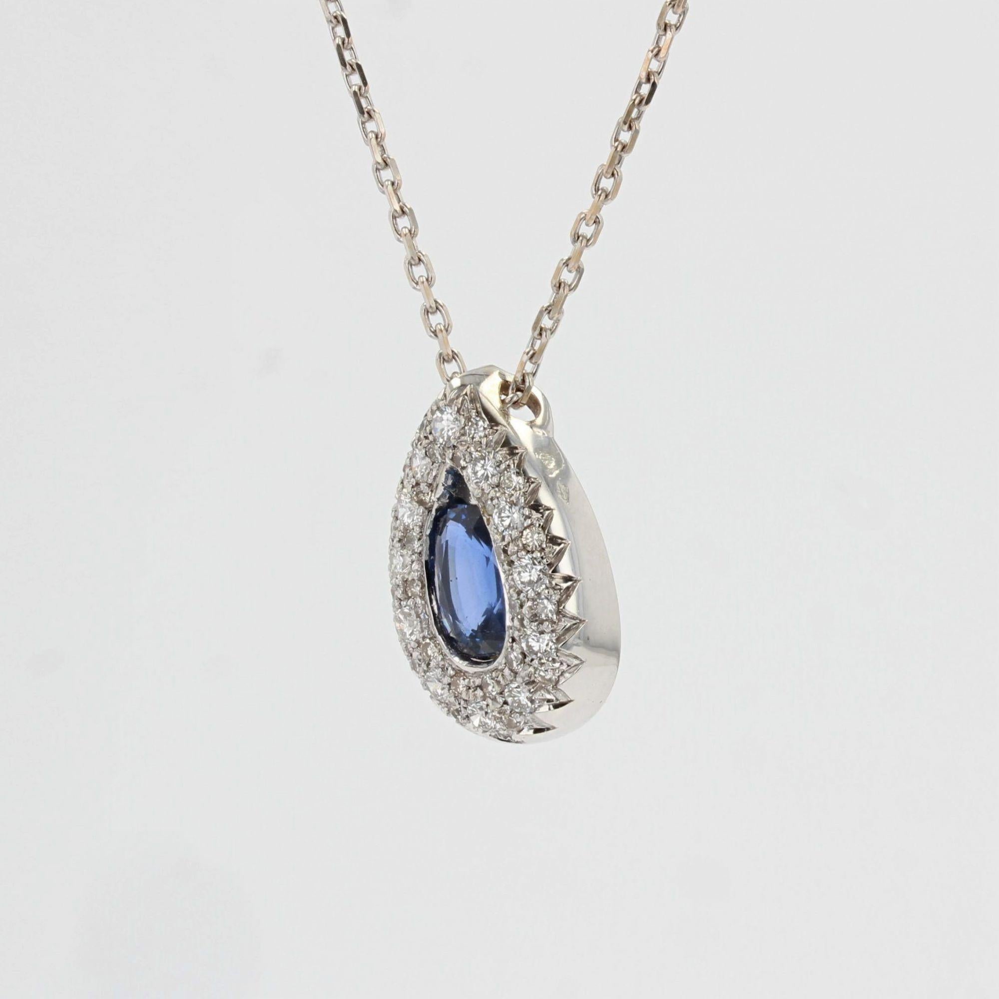 Women's Modern Sapphire Diamonds 18 Karat White Gold Drop Pendant Necklace For Sale