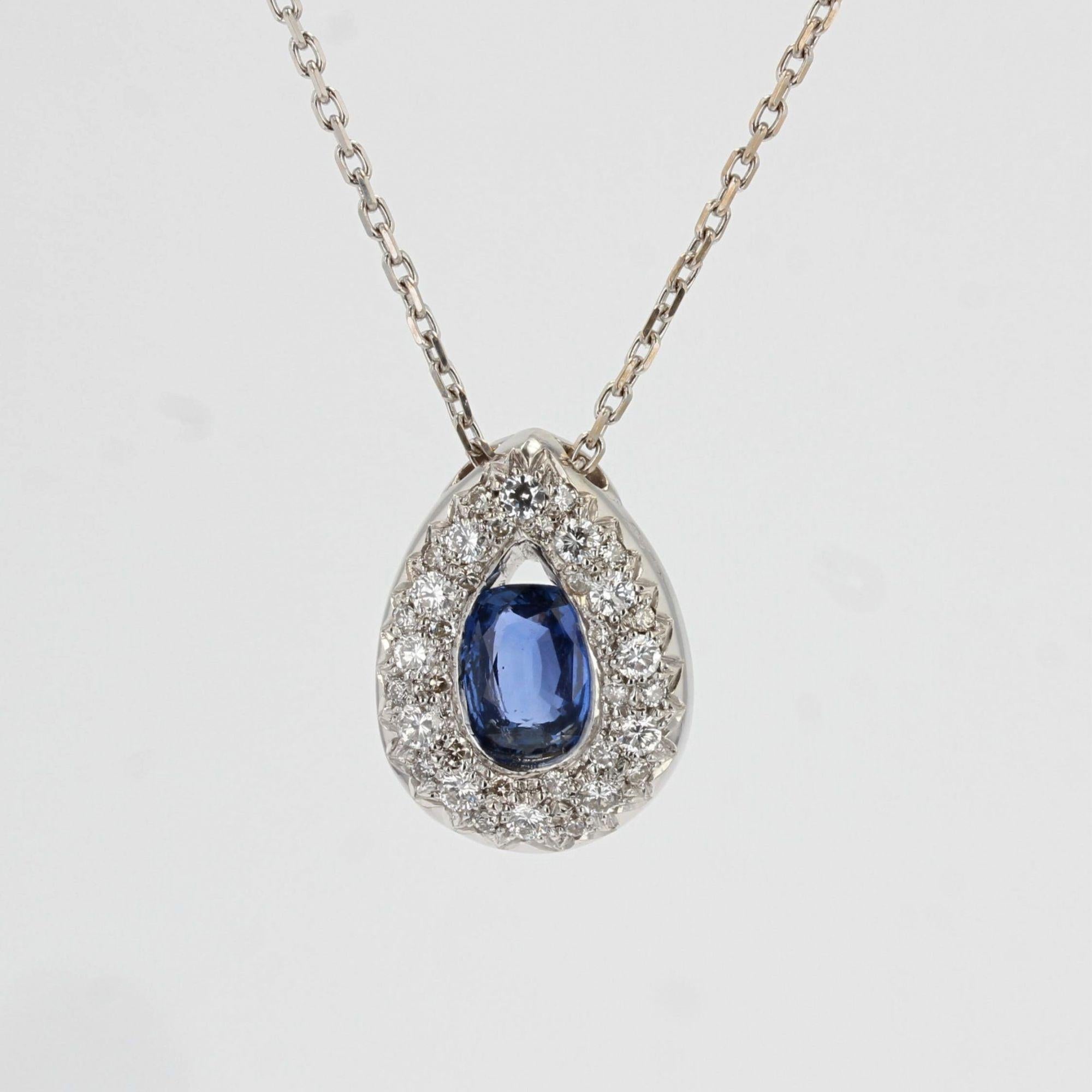 Modern Sapphire Diamonds 18 Karat White Gold Drop Pendant Necklace For Sale 1