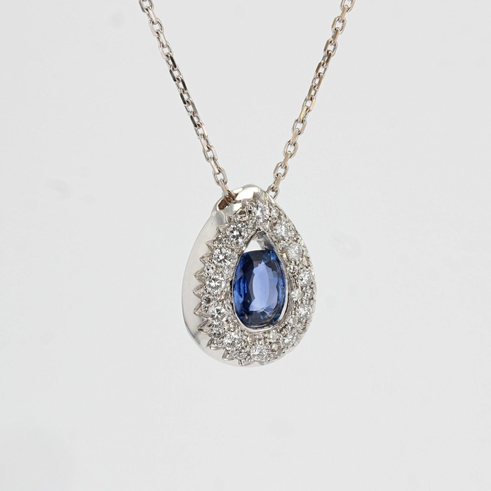 Modern Sapphire Diamonds 18 Karat White Gold Drop Pendant Necklace For Sale 4