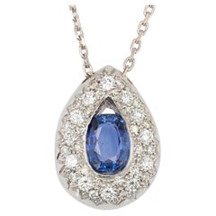 Modern Sapphire Diamonds 18 Karat White Gold Drop Pendant Necklace
