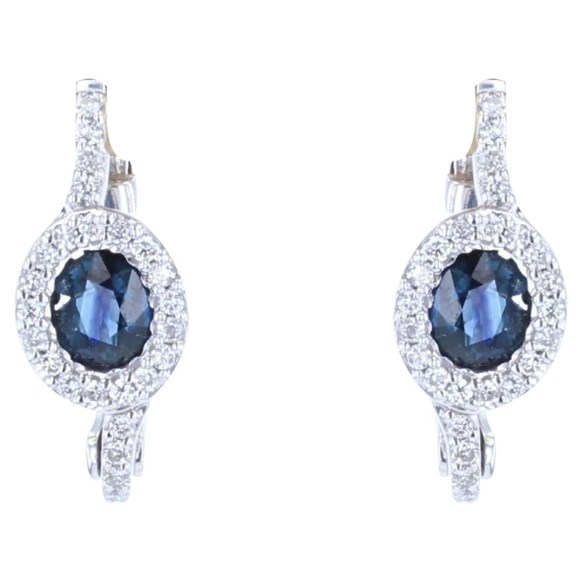 Modern Sapphire Diamonds 18 Karat White Gold Earrings For Sale