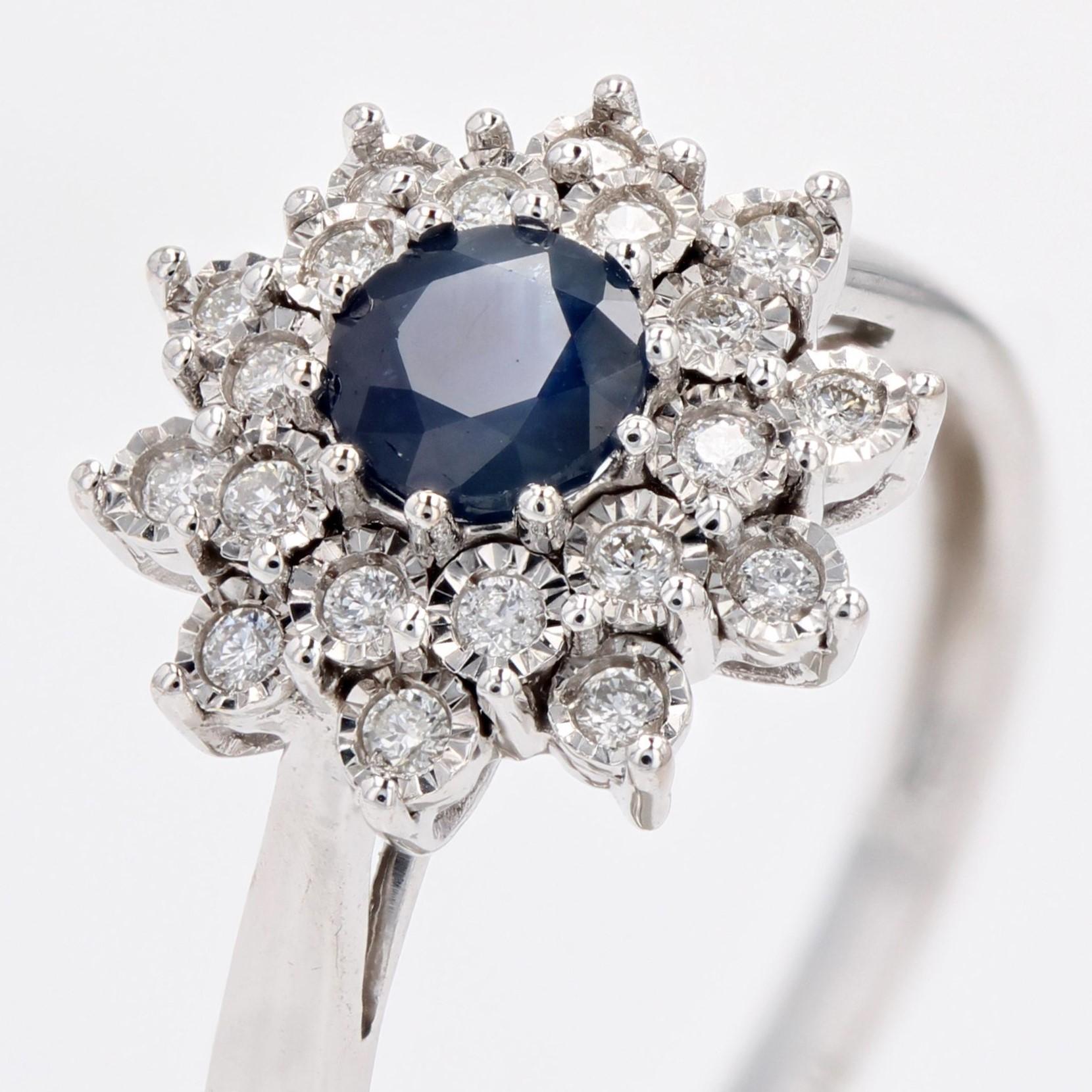 Modern Sapphire Diamonds 18 Karat White Gold Flower Cluster Ring For Sale 5