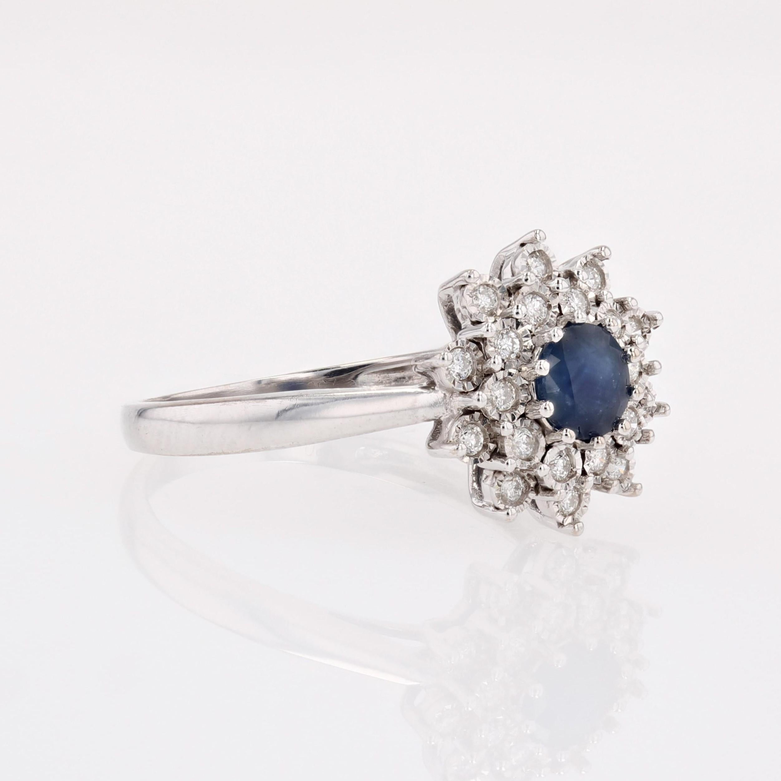Modern Sapphire Diamonds 18 Karat White Gold Flower Cluster Ring For Sale 6
