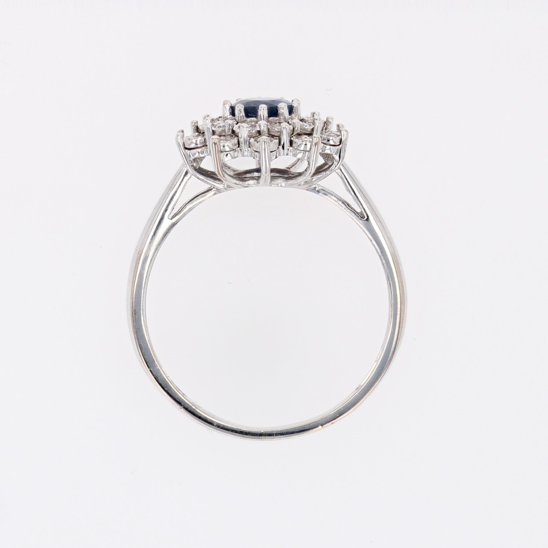Modern Sapphire Diamonds 18 Karat White Gold Flower Cluster Ring For Sale 9