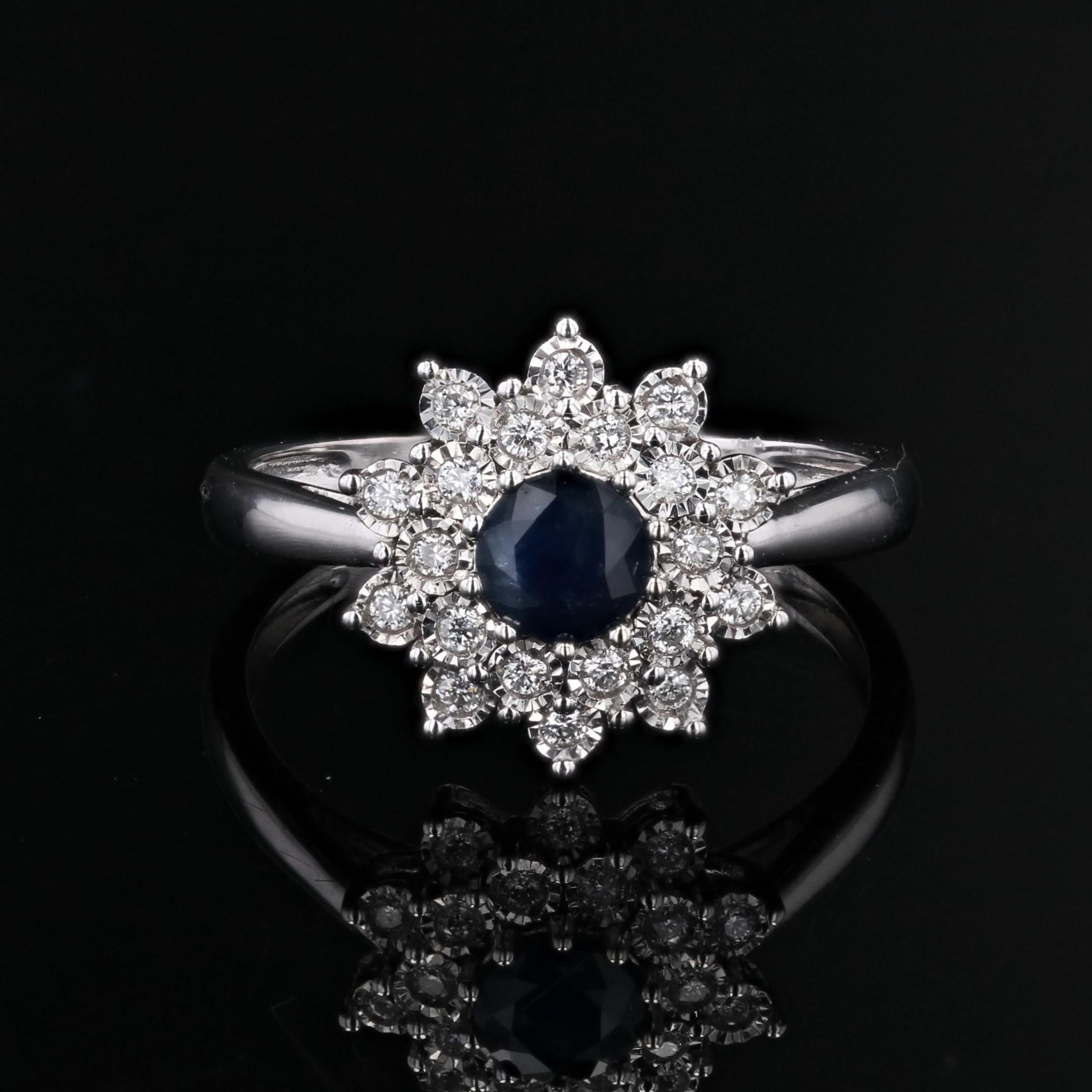 Women's Modern Sapphire Diamonds 18 Karat White Gold Flower Cluster Ring For Sale