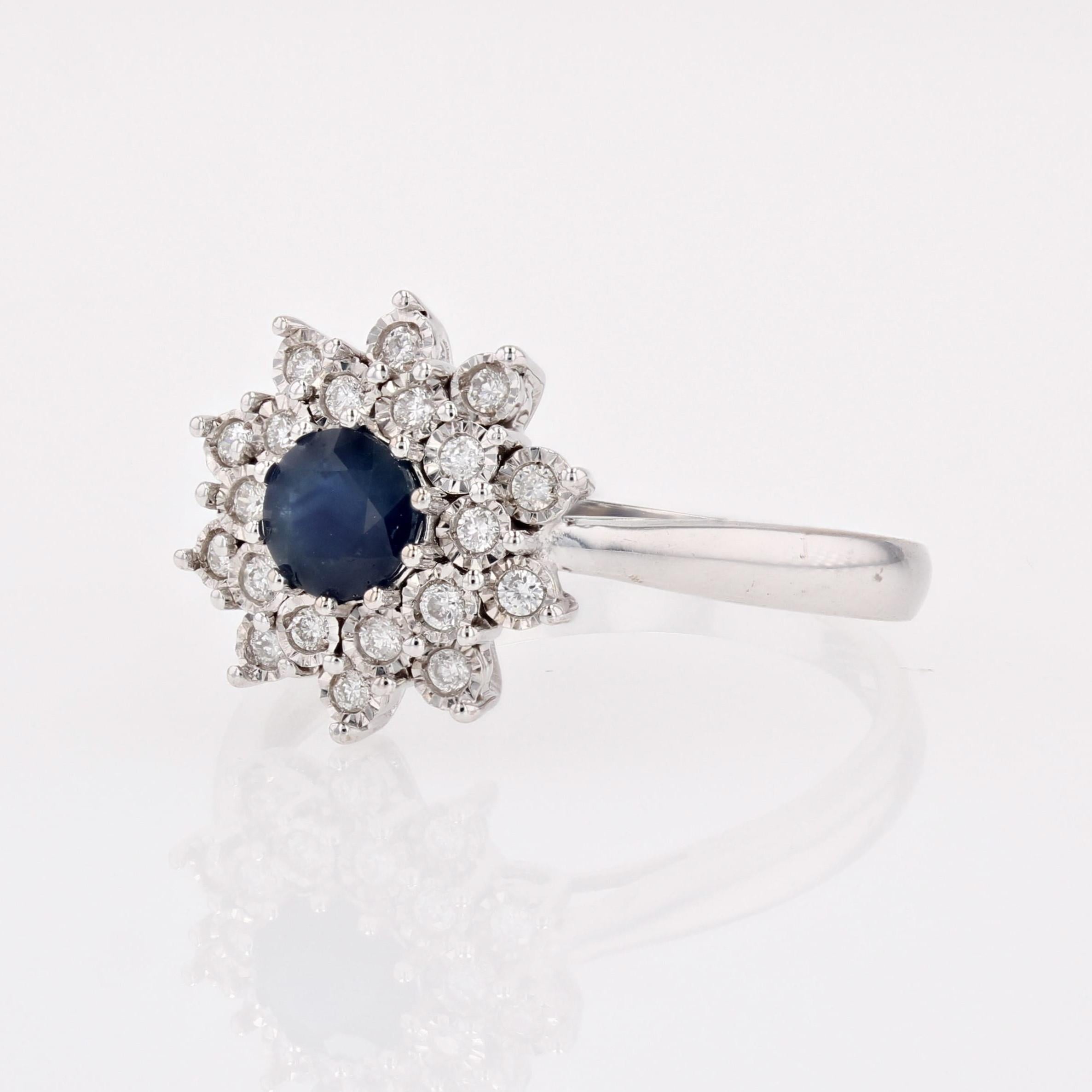Modern Sapphire Diamonds 18 Karat White Gold Flower Cluster Ring For Sale 4