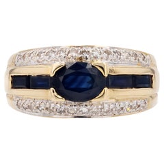 Bague jonc moderne en or jaune 18 carats avec saphirs et diamants