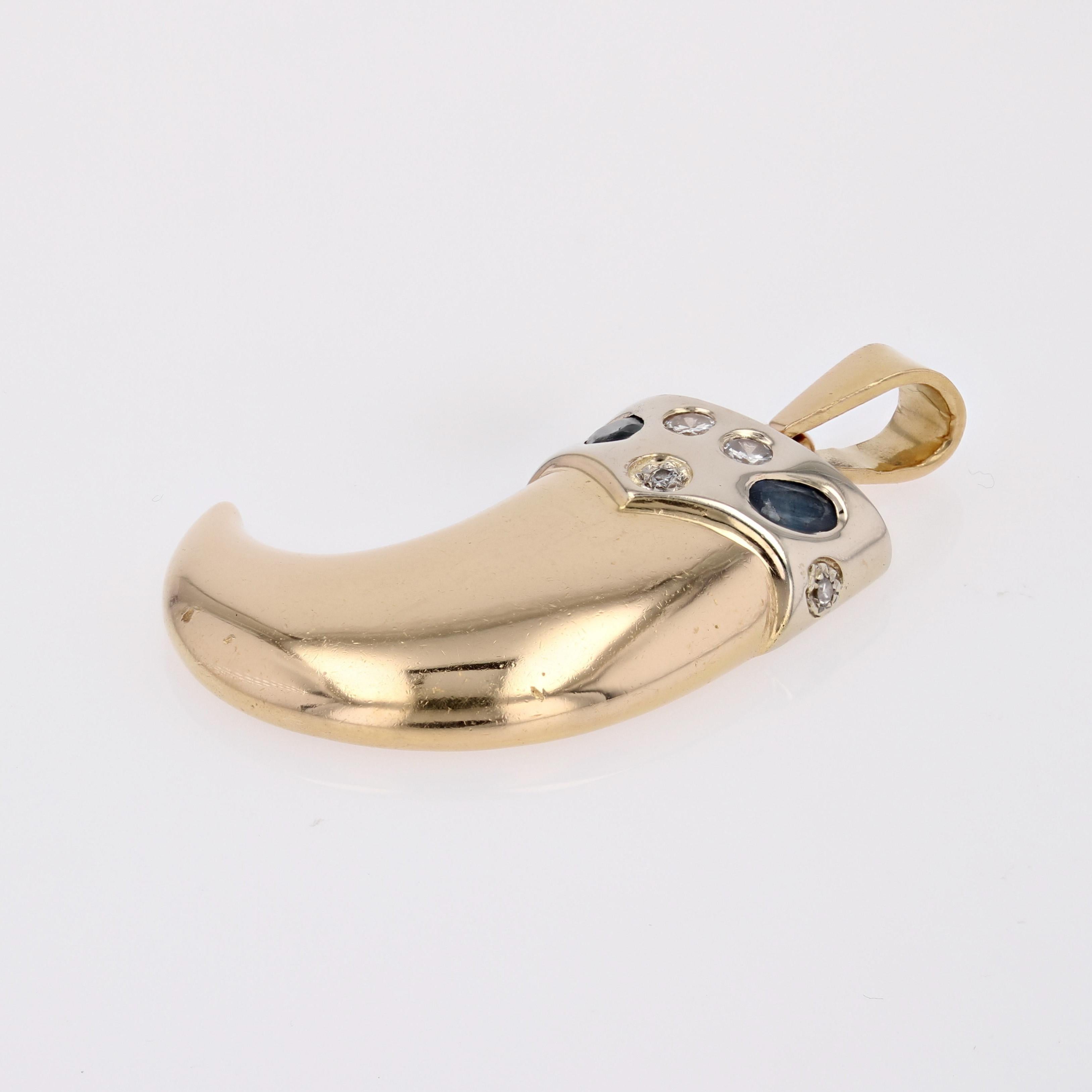Moderne Pendentif griffe moderne en or jaune 18 carats avec saphirs et diamants en vente