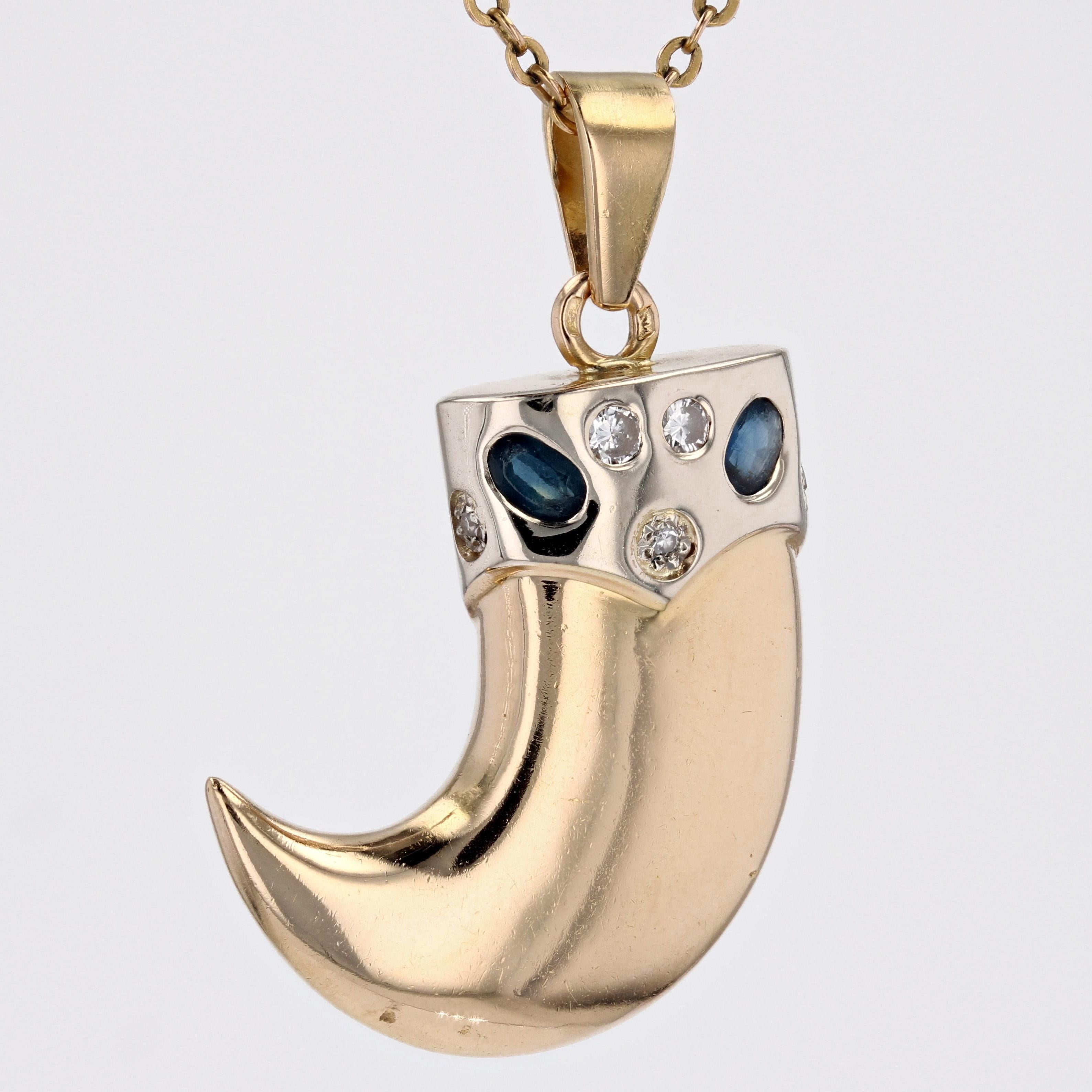 Taille ovale Pendentif griffe moderne en or jaune 18 carats avec saphirs et diamants en vente