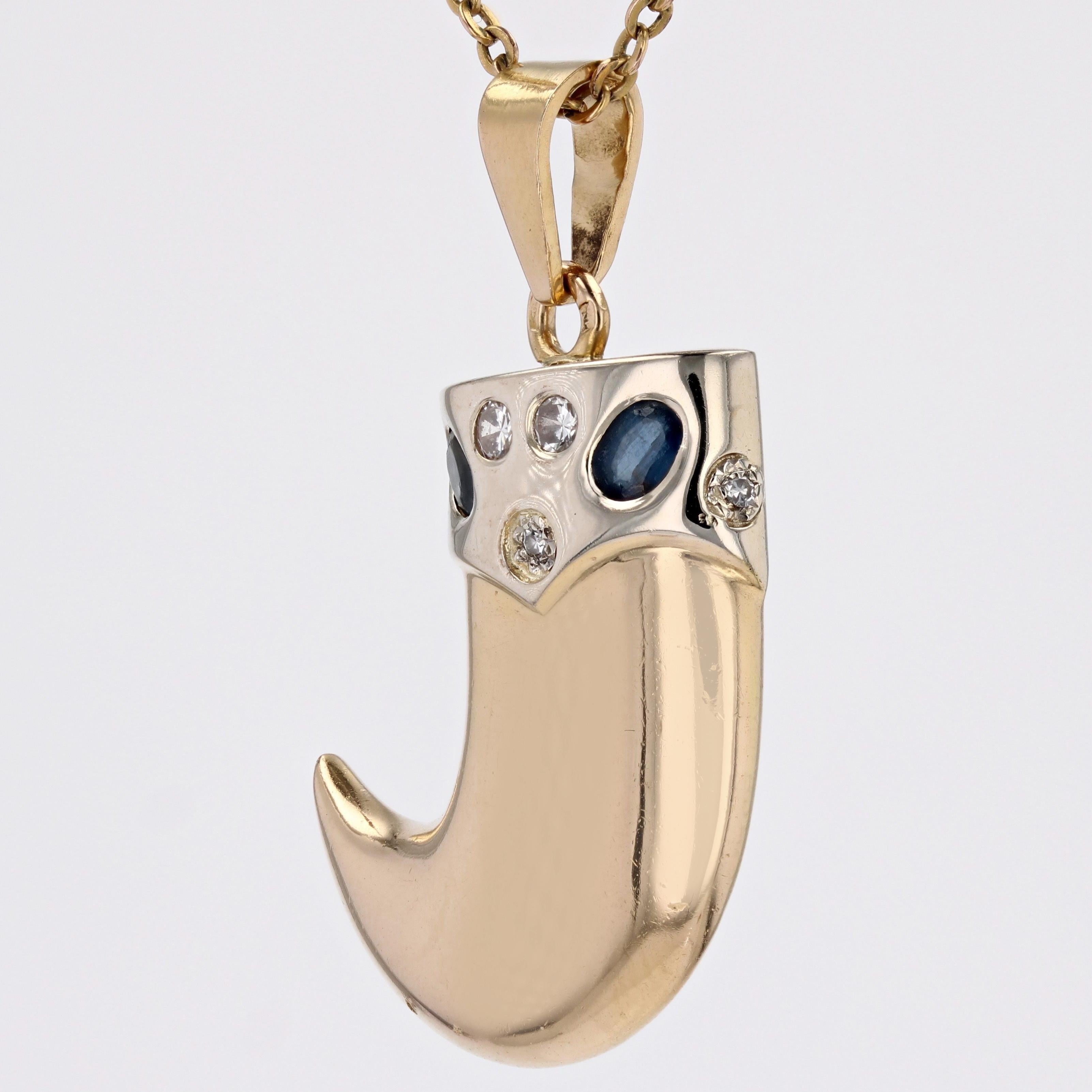 Pendentif griffe moderne en or jaune 18 carats avec saphirs et diamants Bon état - En vente à Poitiers, FR