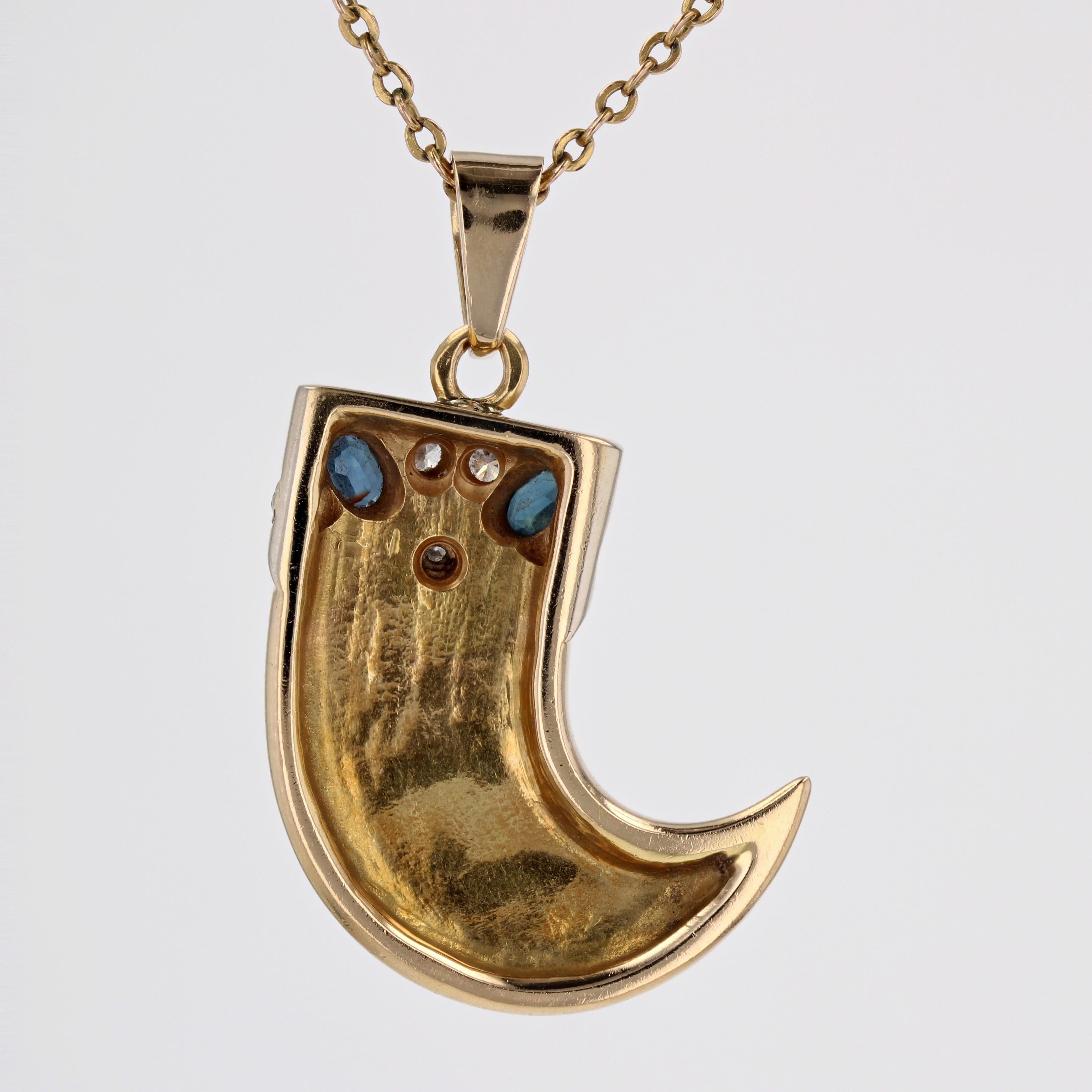 Pendentif griffe moderne en or jaune 18 carats avec saphirs et diamants en vente 2