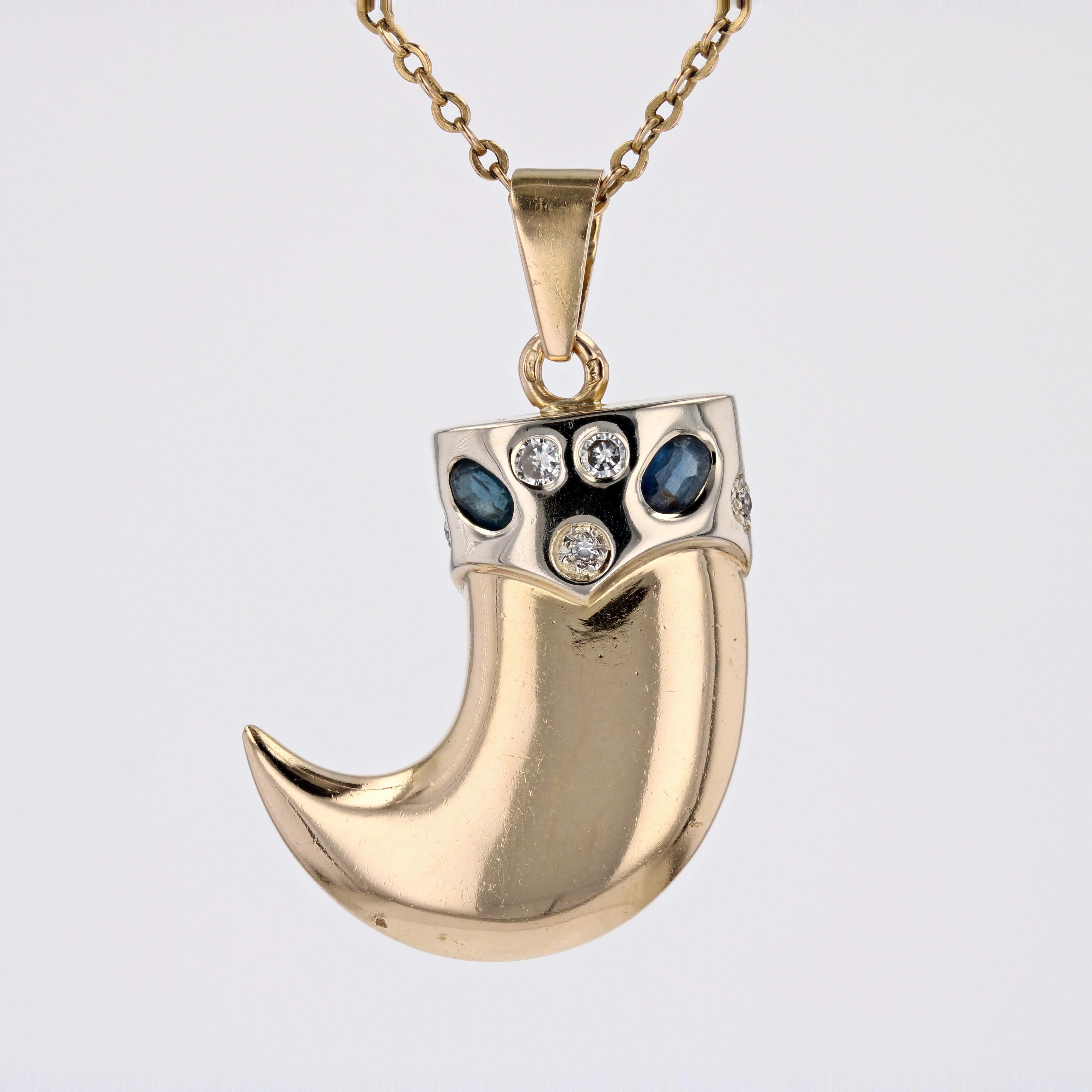 Pendentif griffe moderne en or jaune 18 carats avec saphirs et diamants en vente 3