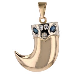 Modern Sapphire Diamonds 18 Karat Yellow Gold Claw Pendant