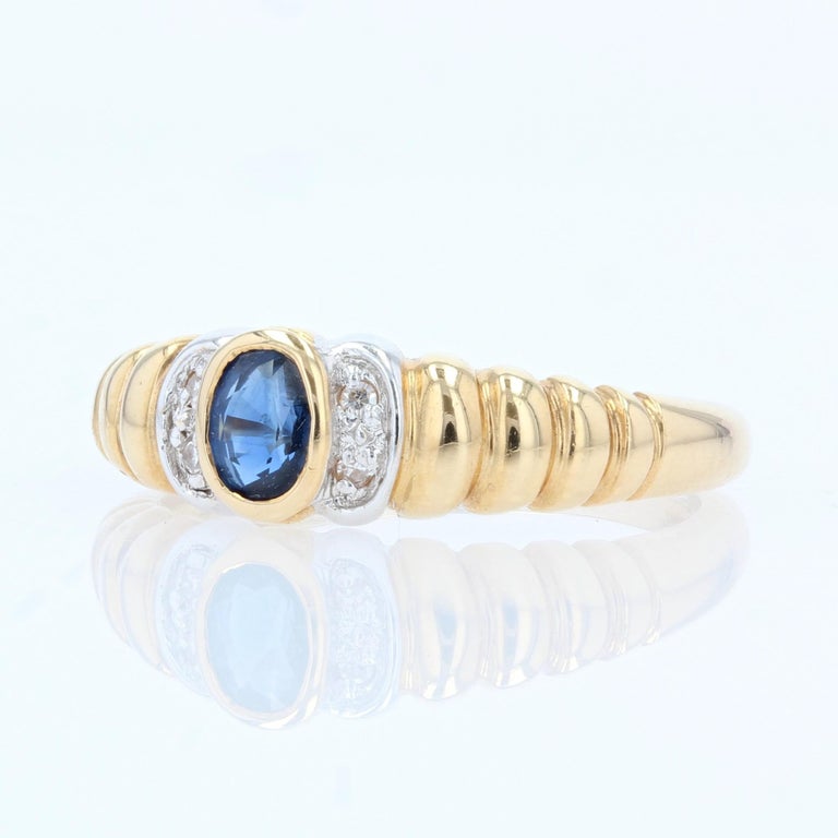 Oval Cut Modern Sapphire Diamonds 18 Karat Yellow Gold Gadronned Ring For Sale