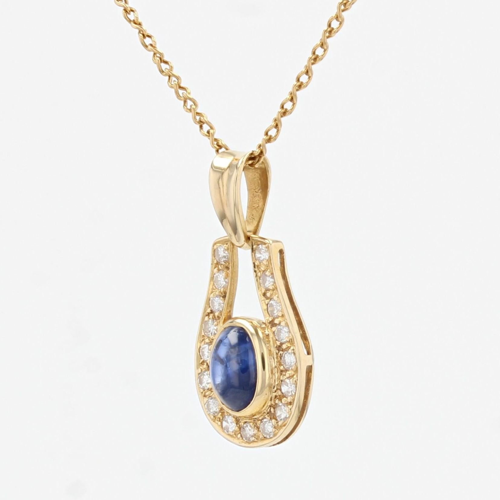 Cabochon Modern Sapphire Diamonds 18 Karat Yellow Gold Necklace For Sale