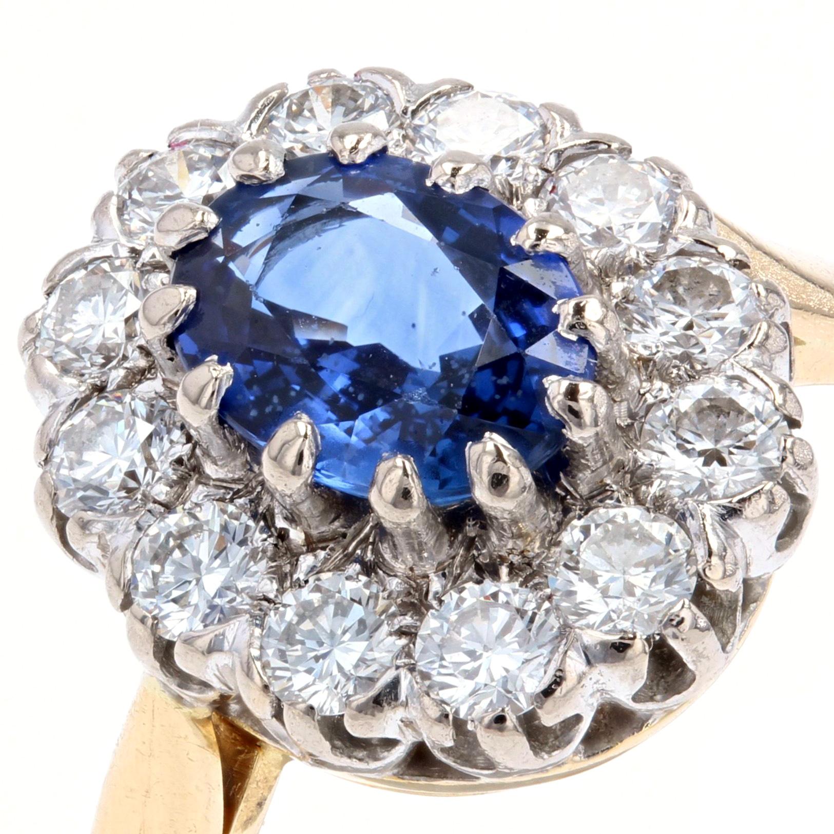 Modern Sapphire Diamonds 18 Karat Yellow Gold Pompadour Ring In Excellent Condition For Sale In Poitiers, FR