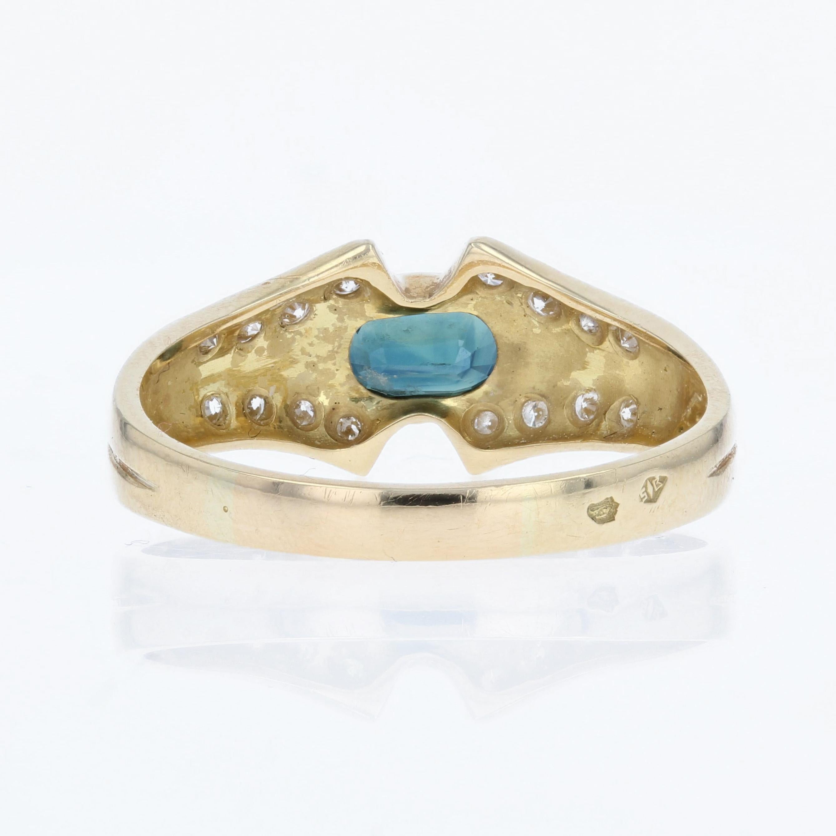Women's Modern Sapphire Diamonds 18 Karat Yellow Gold Ring For Sale