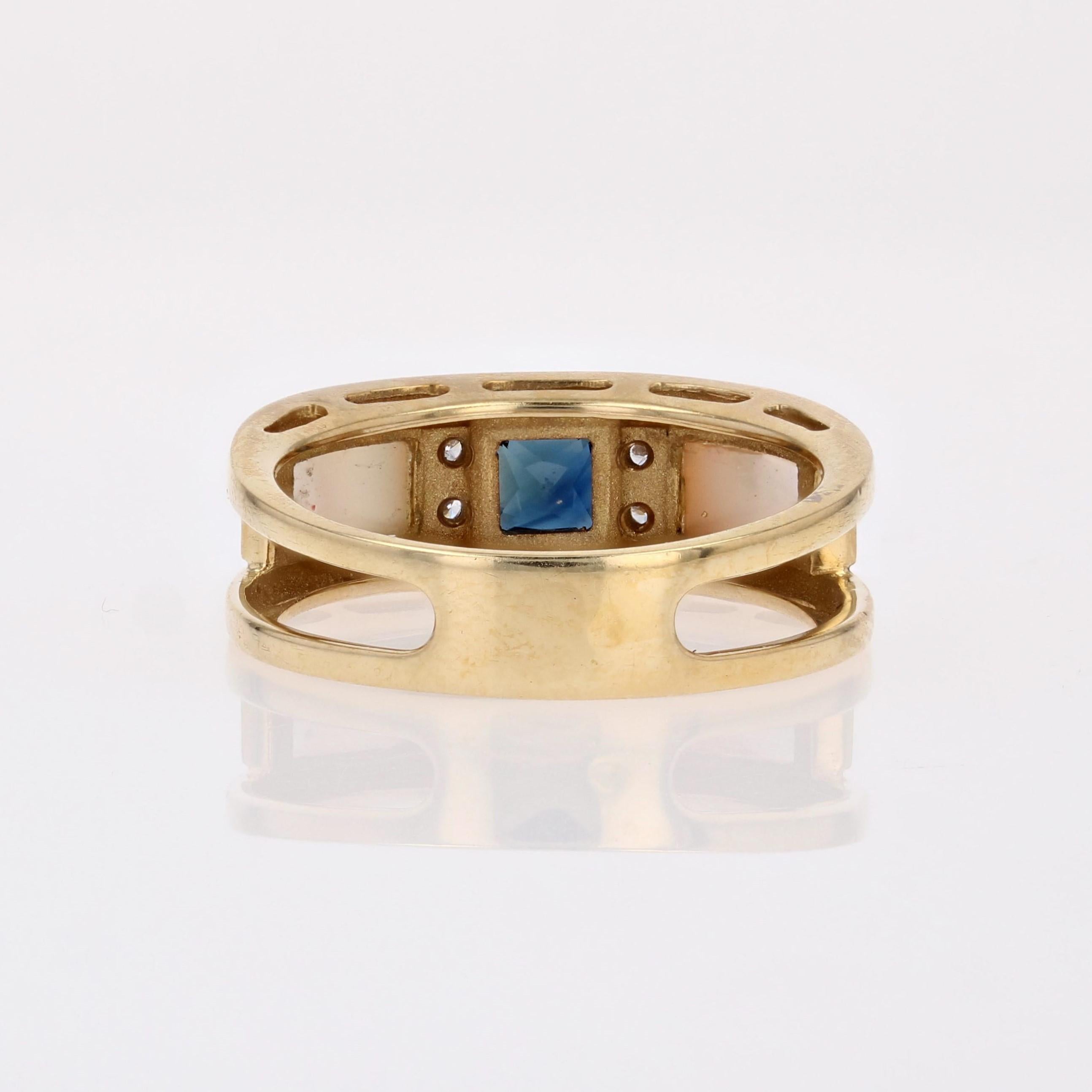 Modern Sapphire Mother of Pearl Diamonds 18 Karat Yellow Gold Bangle Ring For Sale 11