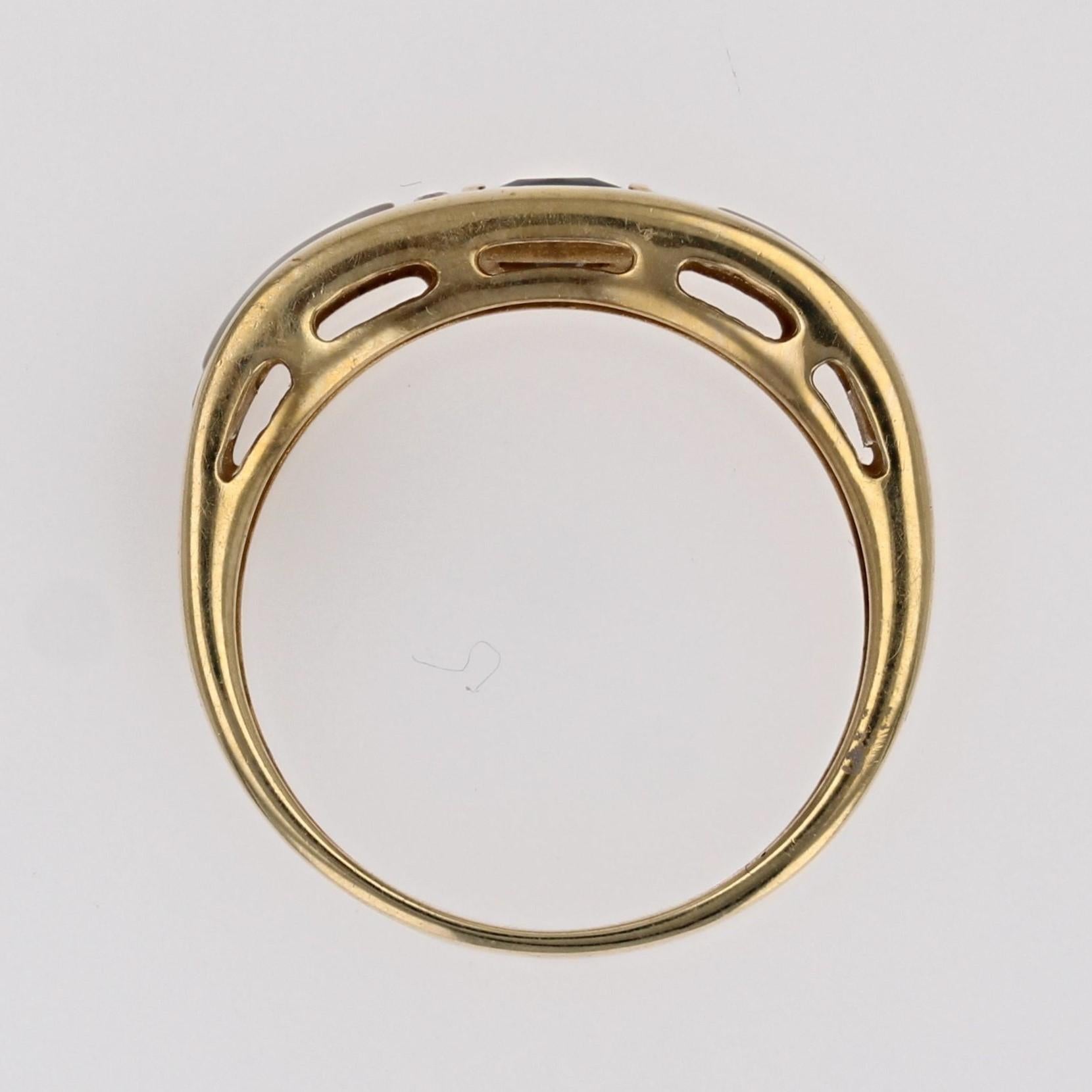 Modern Sapphire Mother of Pearl Diamonds 18 Karat Yellow Gold Bangle Ring For Sale 13