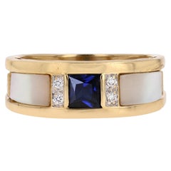 Bague jonc moderne en or jaune 18 carats, saphir, nacre et diamants