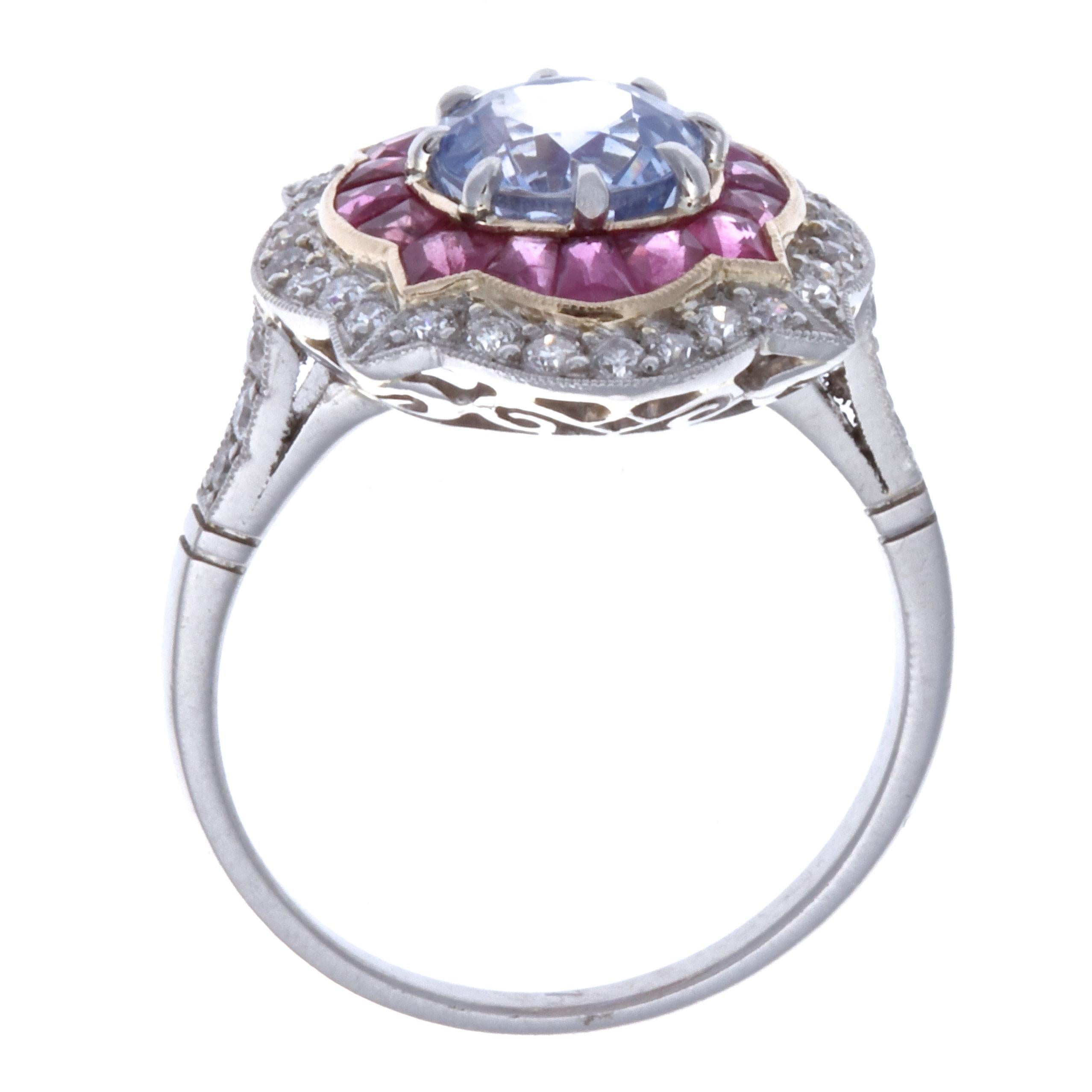 Women's Modern Sapphire Ruby Diamond Platinum Ring