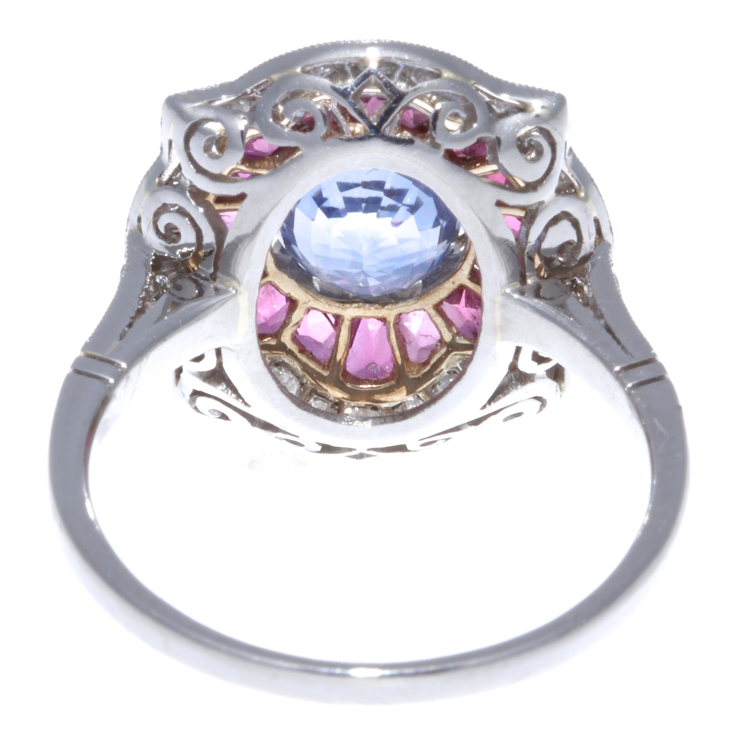 Modern Sapphire Ruby Diamond Platinum Ring 2
