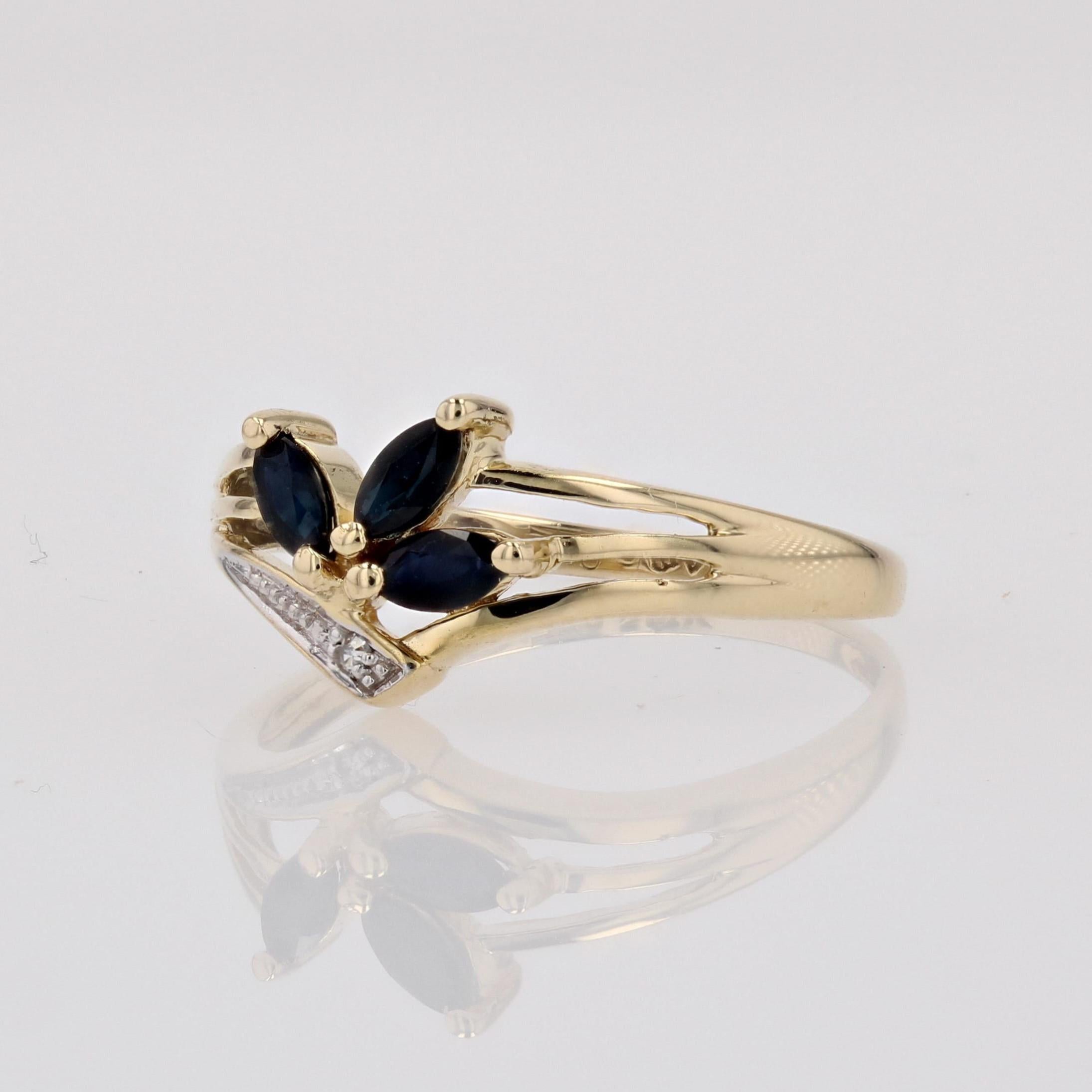 Marquise Cut Modern Sapphires Diamond 18 Karat Yellow Gold Ring