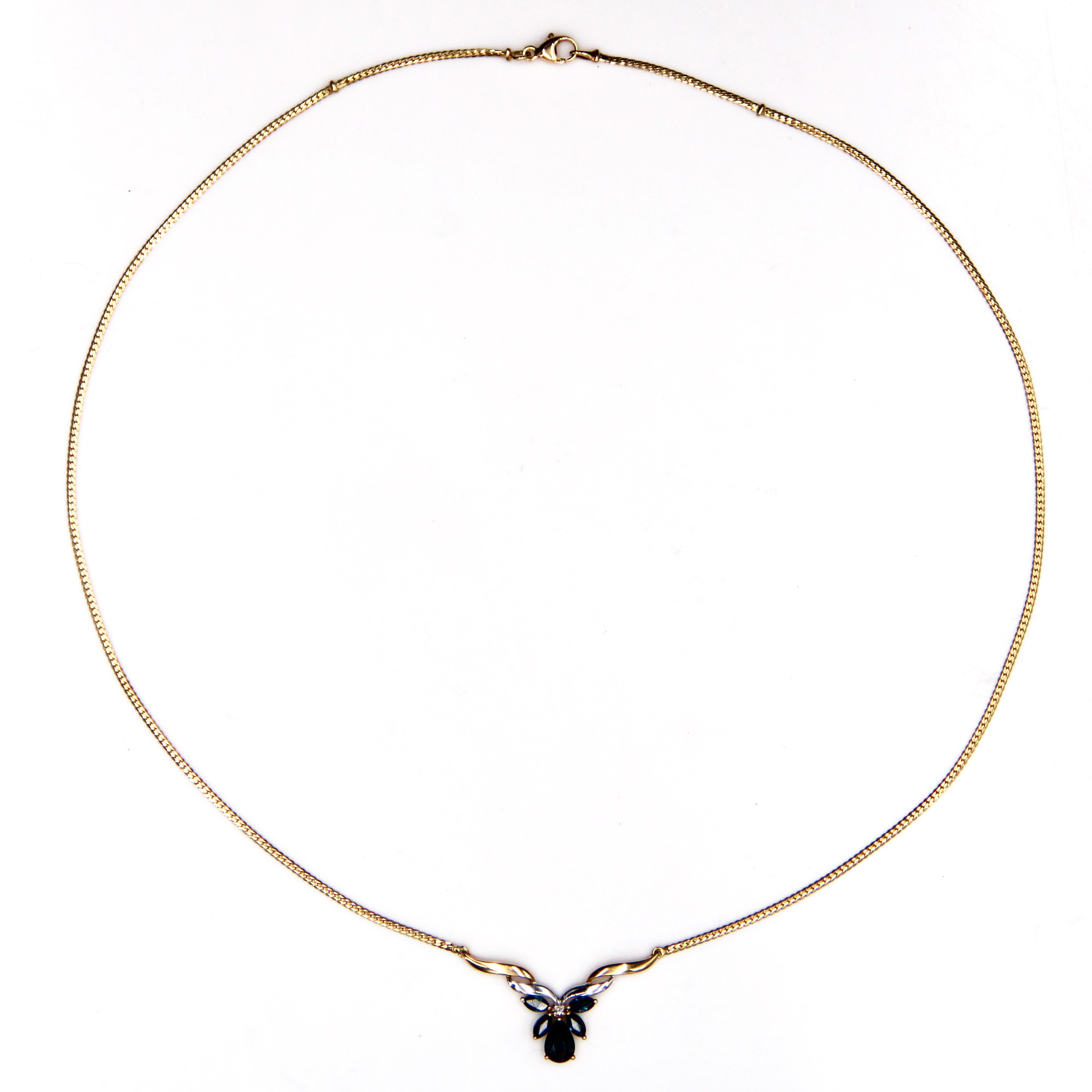 Pear Cut Modern Sapphires Diamond 18 Karat Yellow White Gold Necklace For Sale