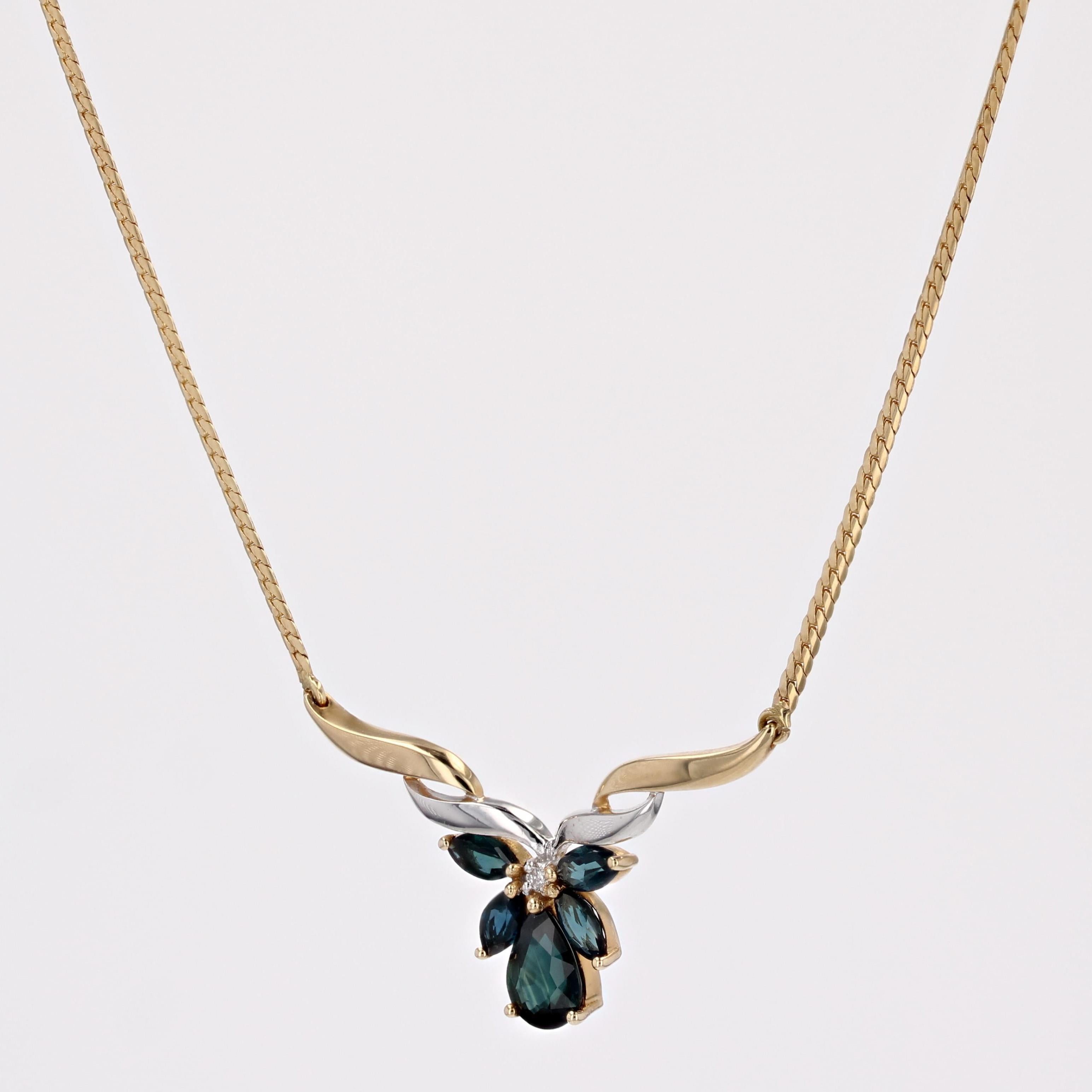 Modern Sapphires Diamond 18 Karat Gelbweißgold Halskette im Zustand „Gut“ im Angebot in Poitiers, FR