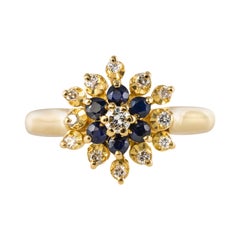 Modern Sapphires Diamonds 18 Karat Yellow Gold Flower Ring