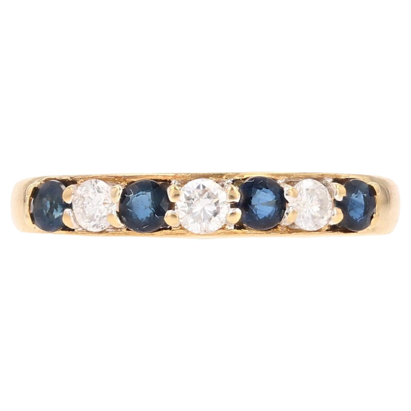 Anneau de mariage moderne en or jaune 18 carats avec saphirs et diamants