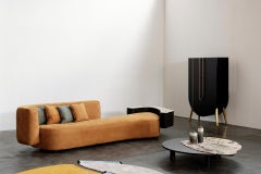 Mueble bar Saqris moderno de mediados de siglo, piedra Patagonia, hecho a mano por Greenapple