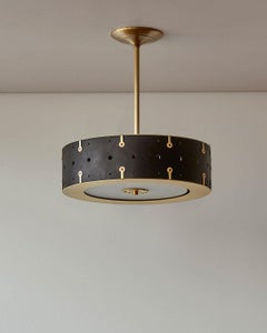 Black Leather Modern Satin Brass Sarah Ceiling Pendant 14" Drum