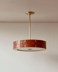 Modern Satin Brass Sarah Ceiling Pendant in Tan Leather 18" Drum