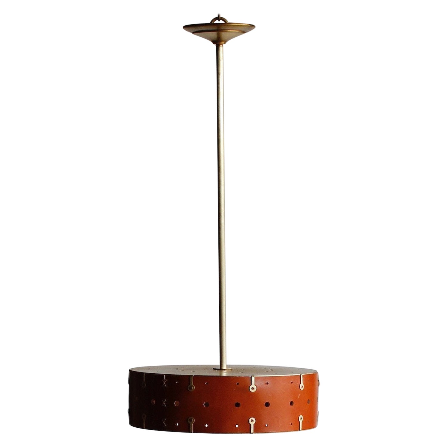 Ciondolo da soffitto moderno Sarah in ottone satinato in pelle Tan 14
