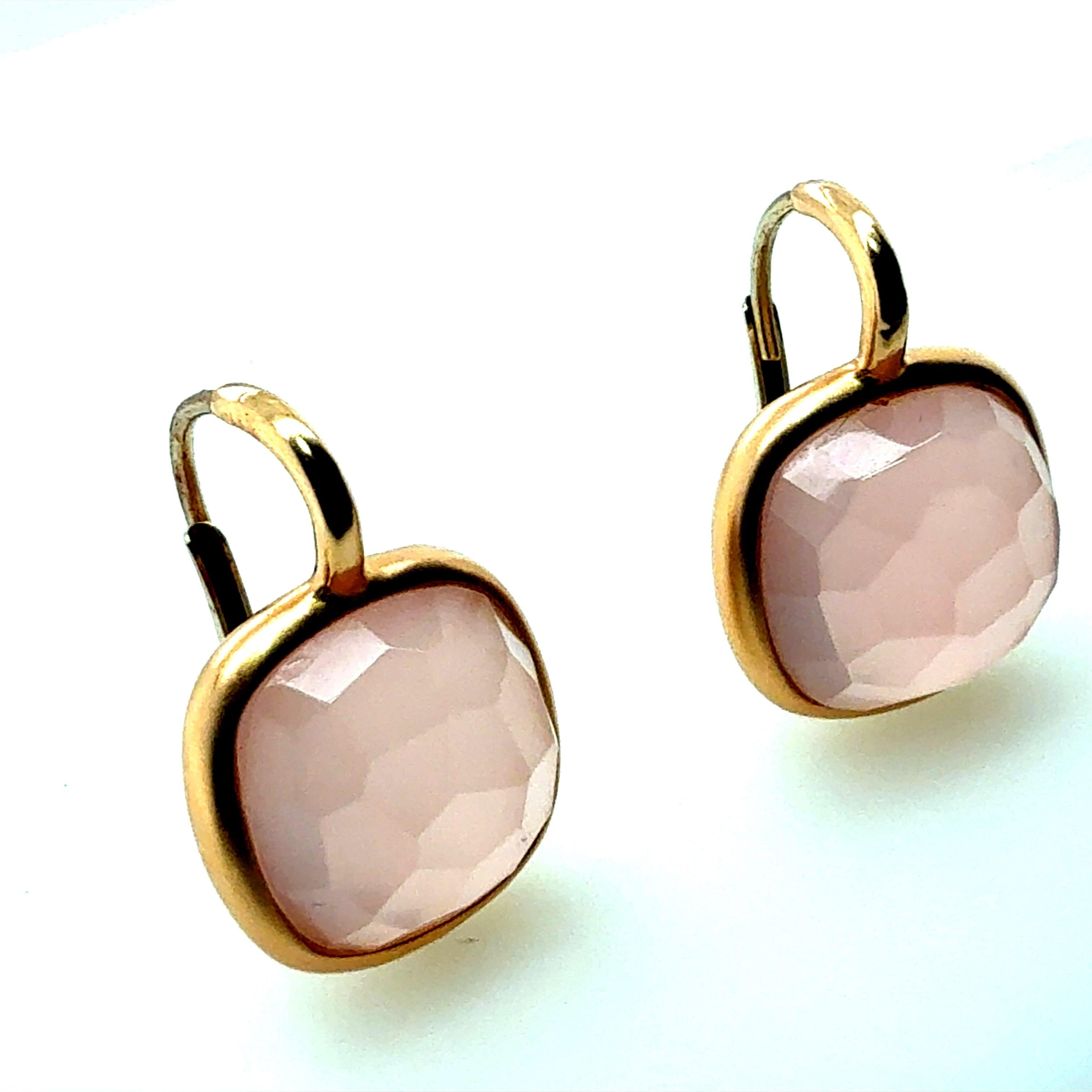 Modern Satin Gold Rose Quartz Statement Earrings, Made in Italy In Good Condition For Sale In Los Angeles, CA